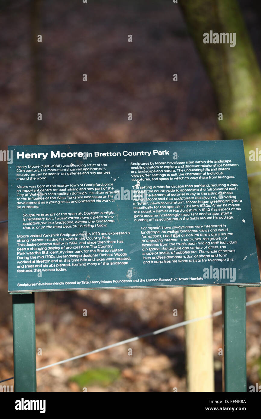 Henry Moore informations inscription au Yorkshire sculpture park, Bretton Hall, West Yorkshire Banque D'Images