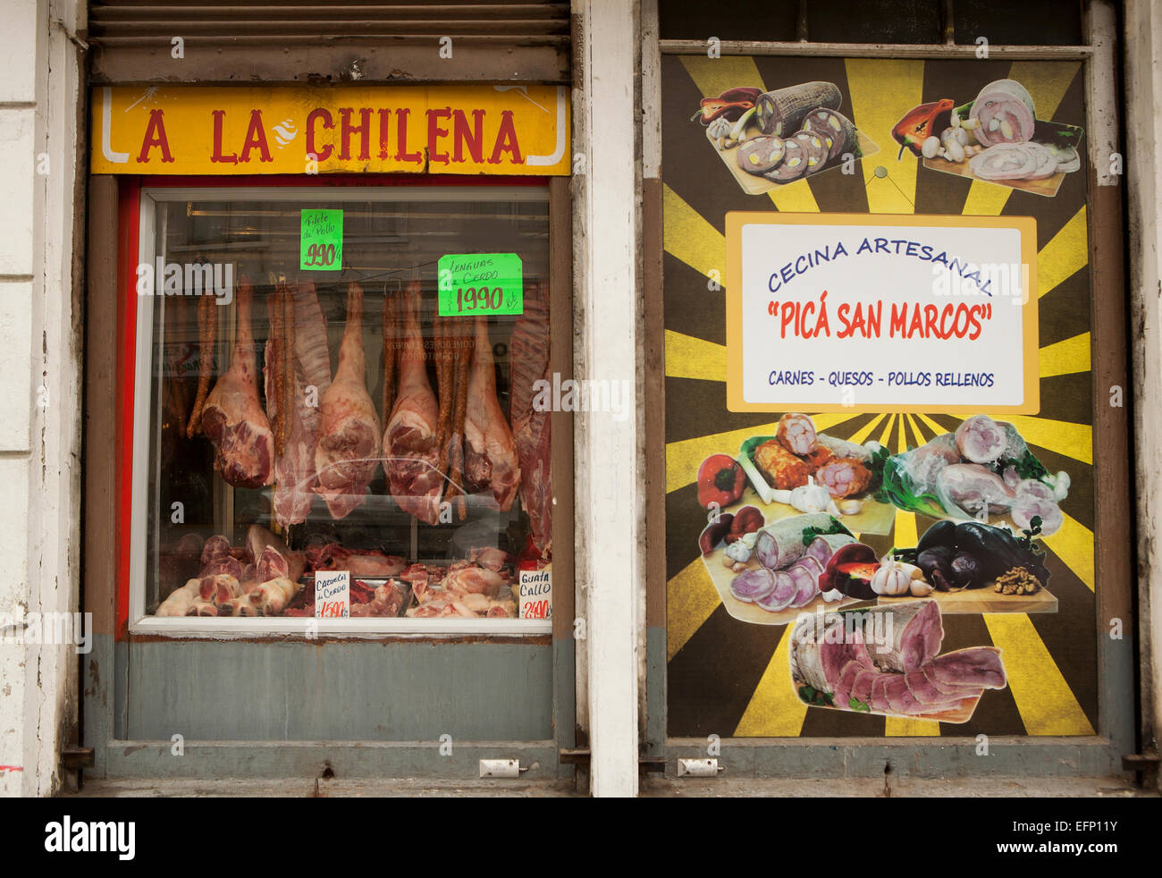 'A La Chilena" - une boutique de bouchers chilien à Santiago Banque D'Images