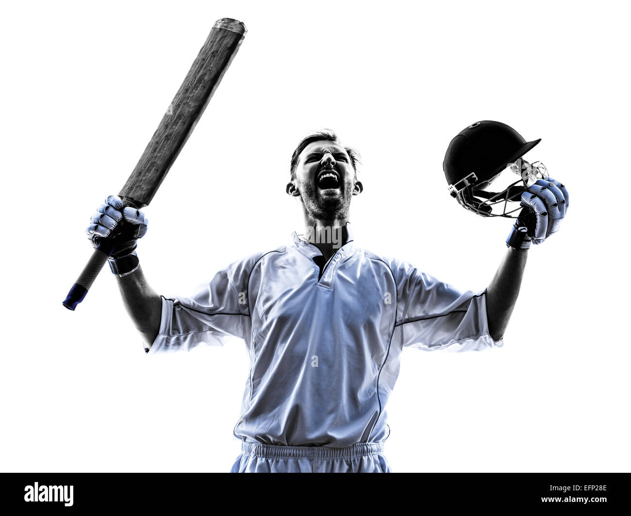 Joueur de Cricket portrait en silhouette ombre sur fond blanc Banque D'Images