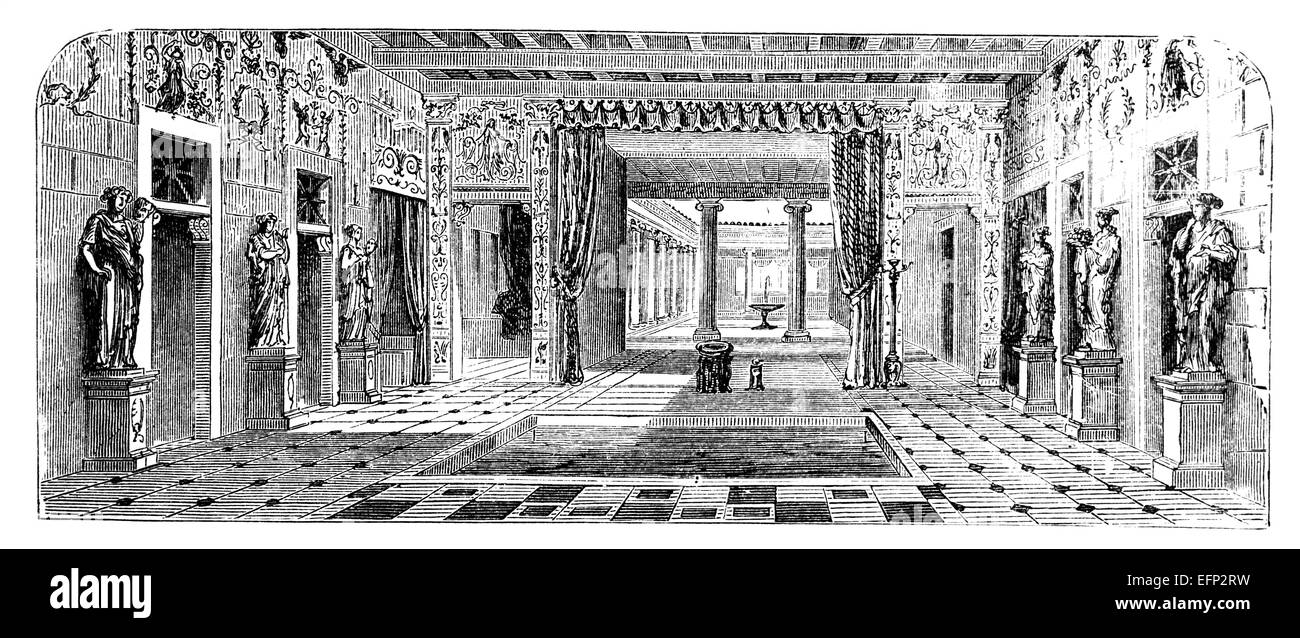 19ème siècle gravure d'une villa romaine, Pompéi, Italie Banque D'Images