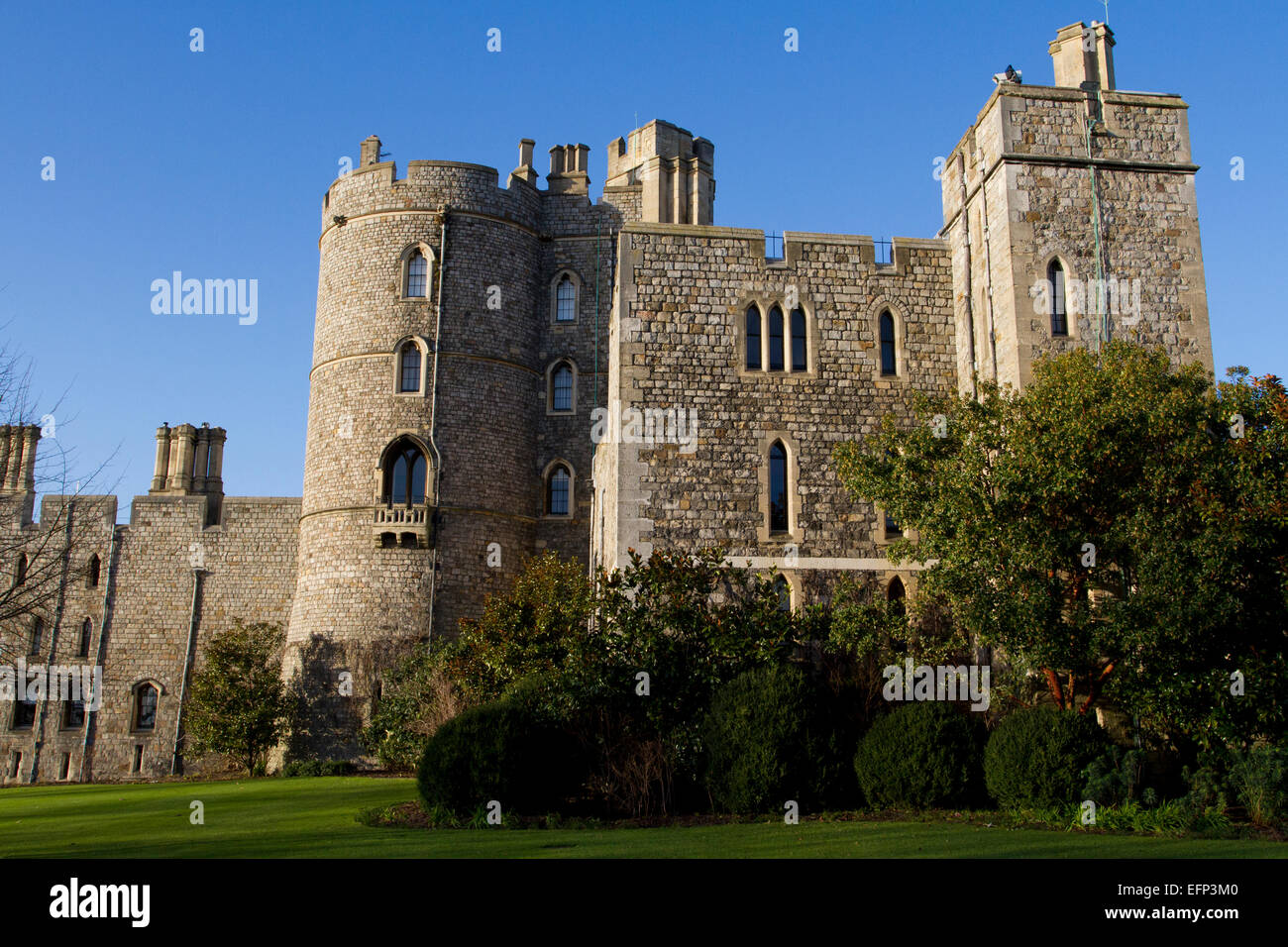 Henry III (à partir de la tour sud) au château de Windsor, Berkshire, Angleterre en Janvier Banque D'Images