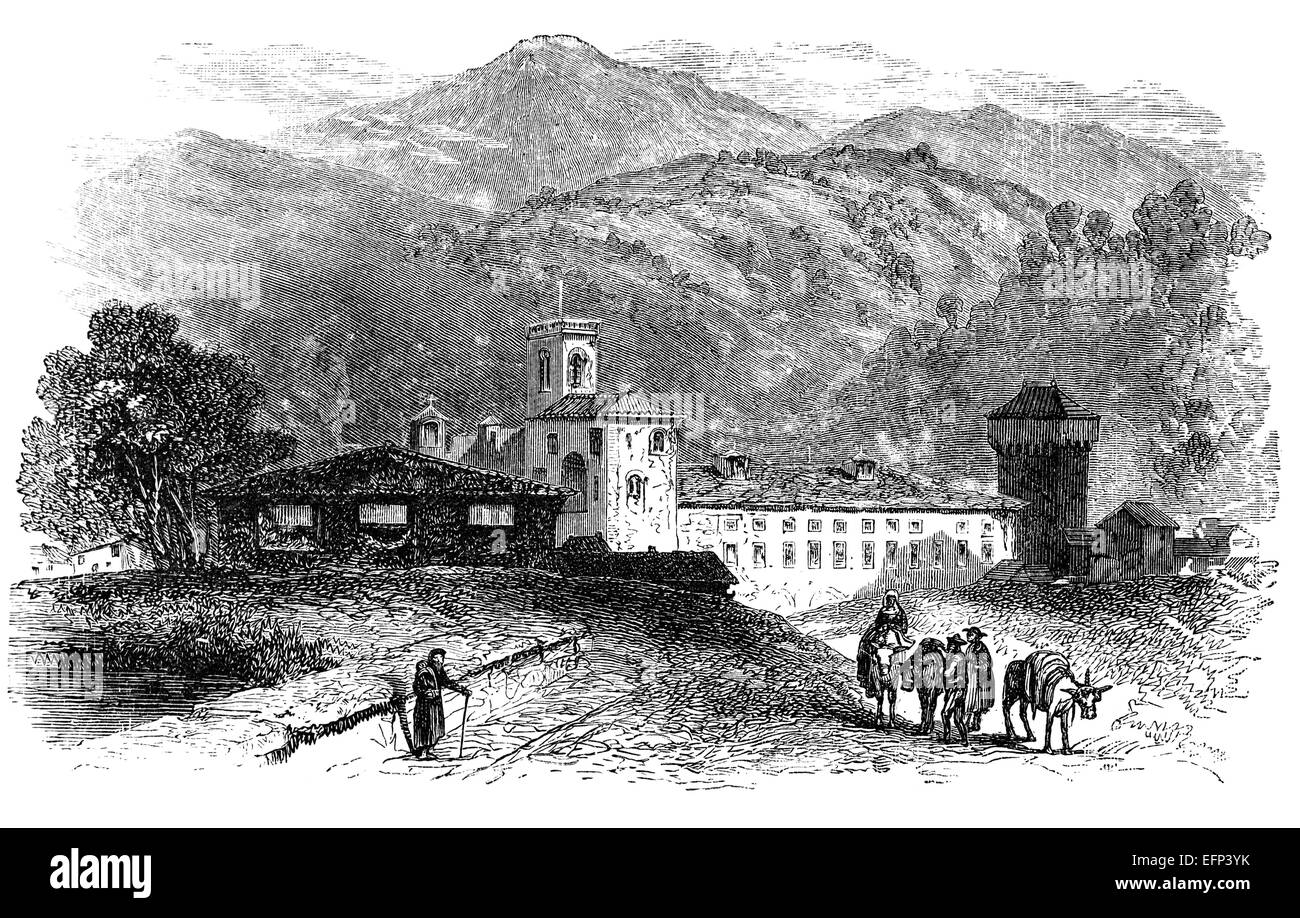Gravure du xixe siècle d'un ancien couvent, Italie Banque D'Images