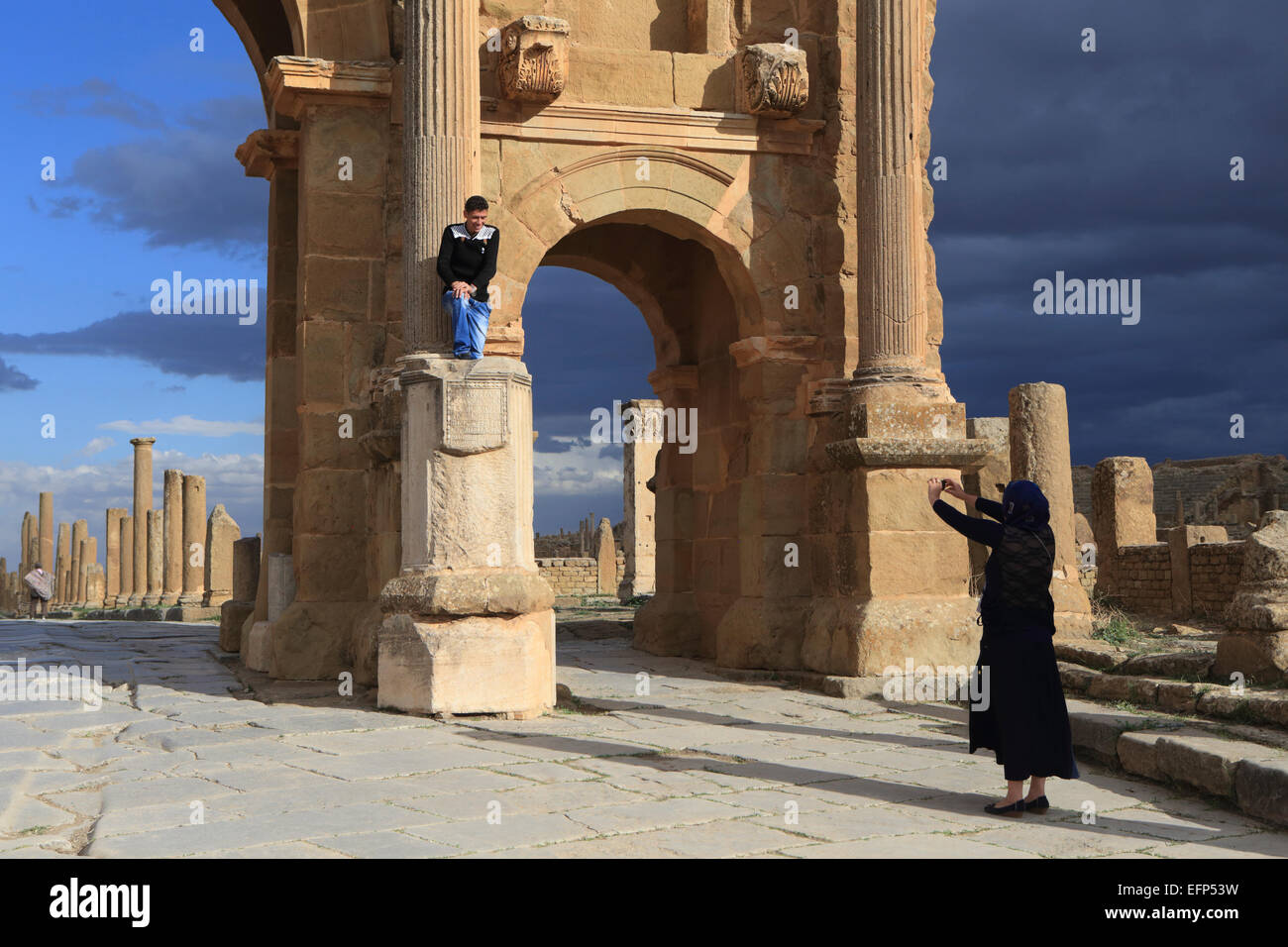 L'Arche de Trajan, Timgad, Batna Province, Algérie Banque D'Images