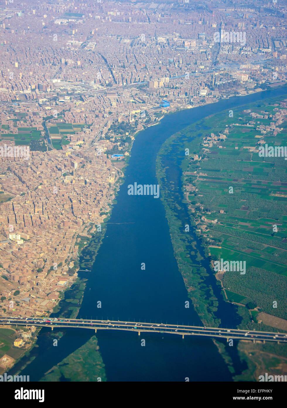 De l'antenne centre du Caire et sur le Nil, l'Egypte, l'Afrique du Nord, Afrique Banque D'Images