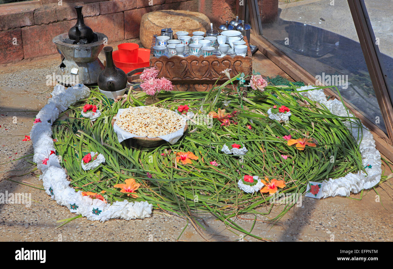 Cérémonie du café traditionnel, Lalibela, région d'Amhara, en Éthiopie Banque D'Images