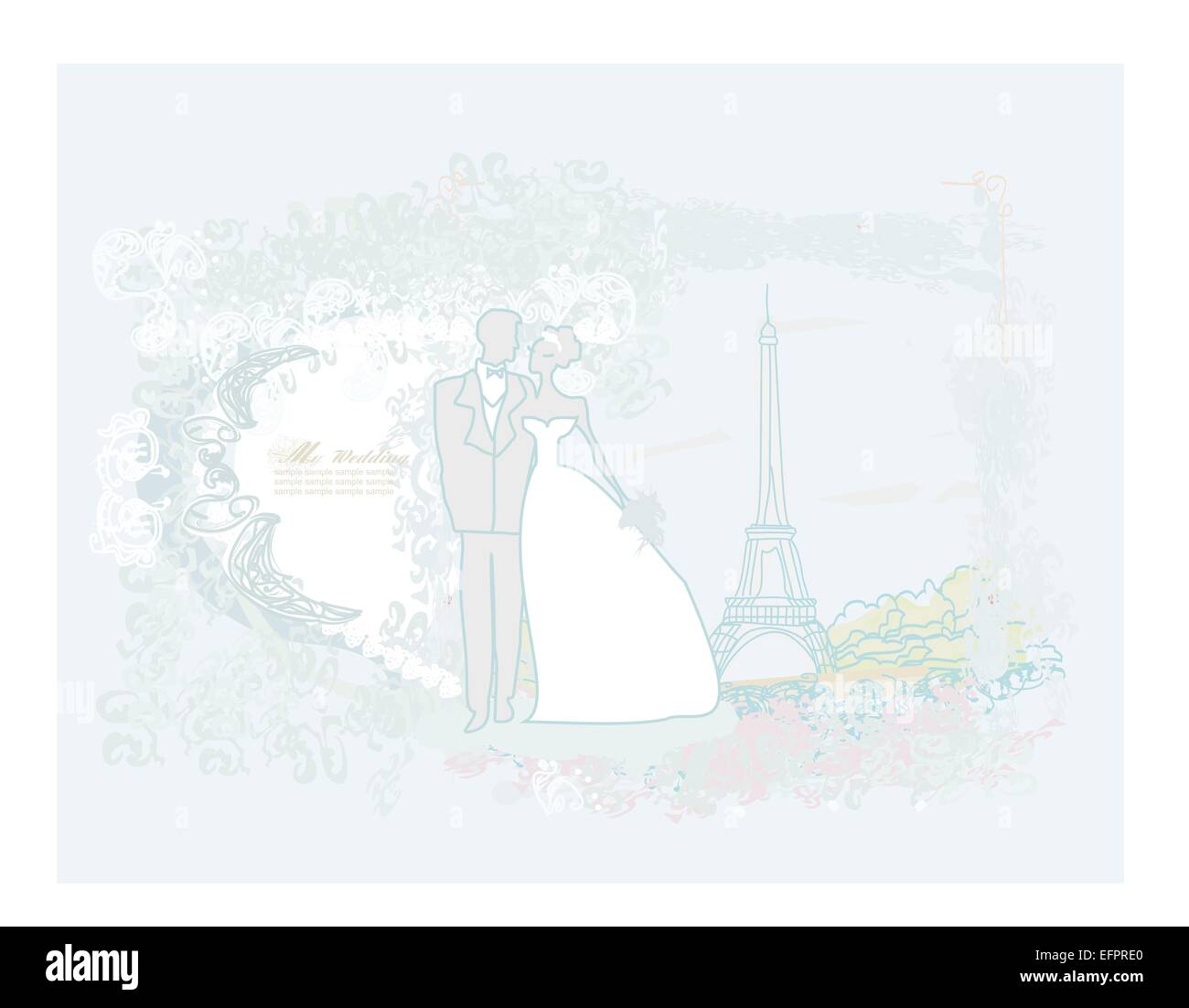 Couple de mariage romantique à Paris près de la Tour Eiffel card Illustration de Vecteur