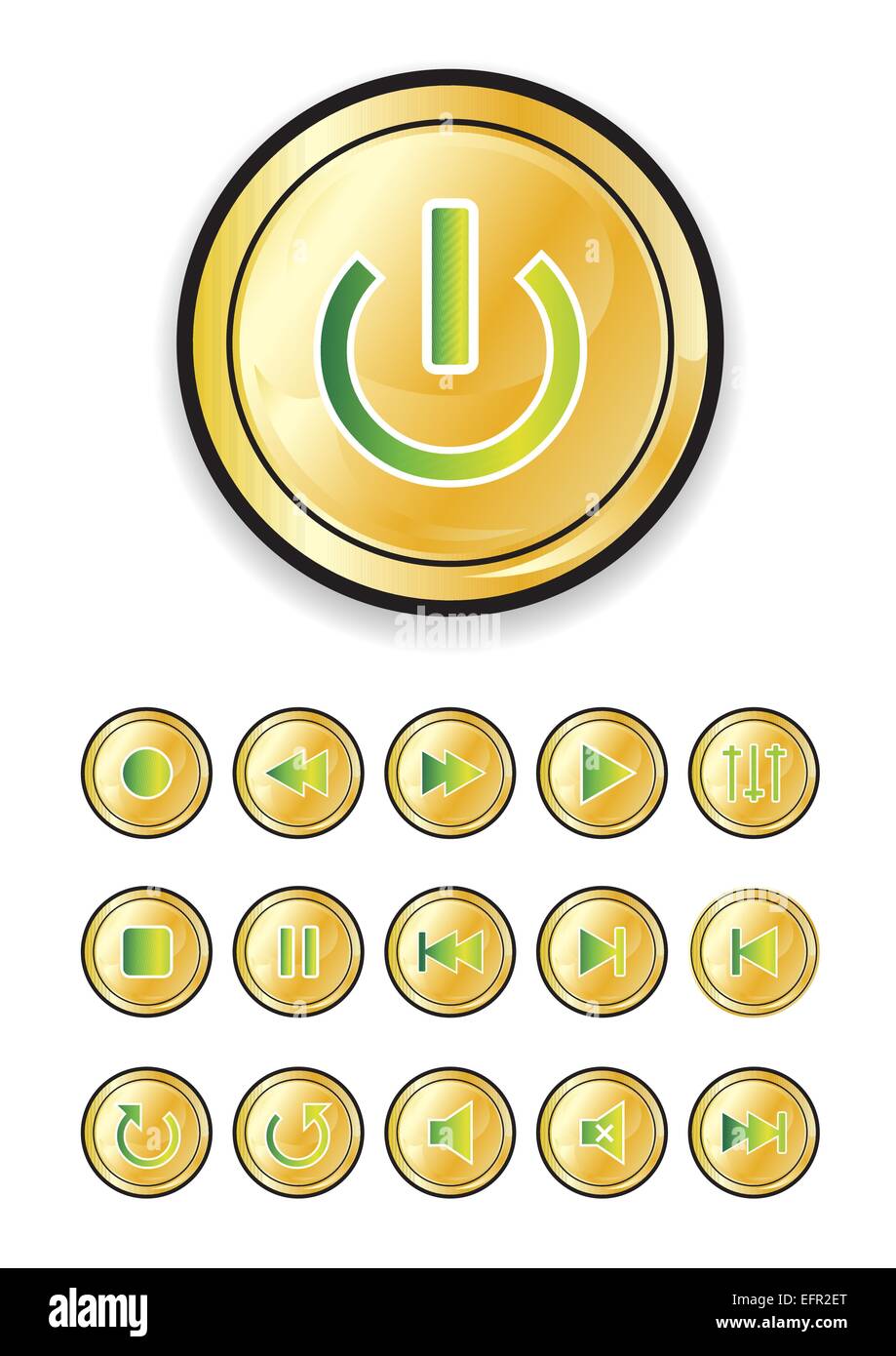 Boutons multimédias dans l'or et vert, vector illustration Illustration de Vecteur