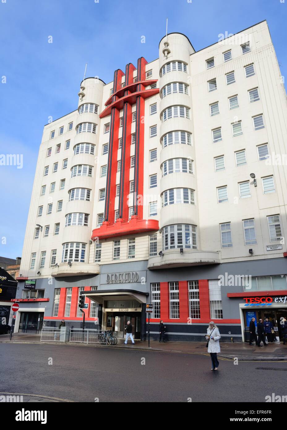 Le Beresford est un magnifique bâtiment Art déco dans le coeur de Glasgow, Écosse, Royaume-Uni fournissant des luxueux appartements indépendants. Banque D'Images
