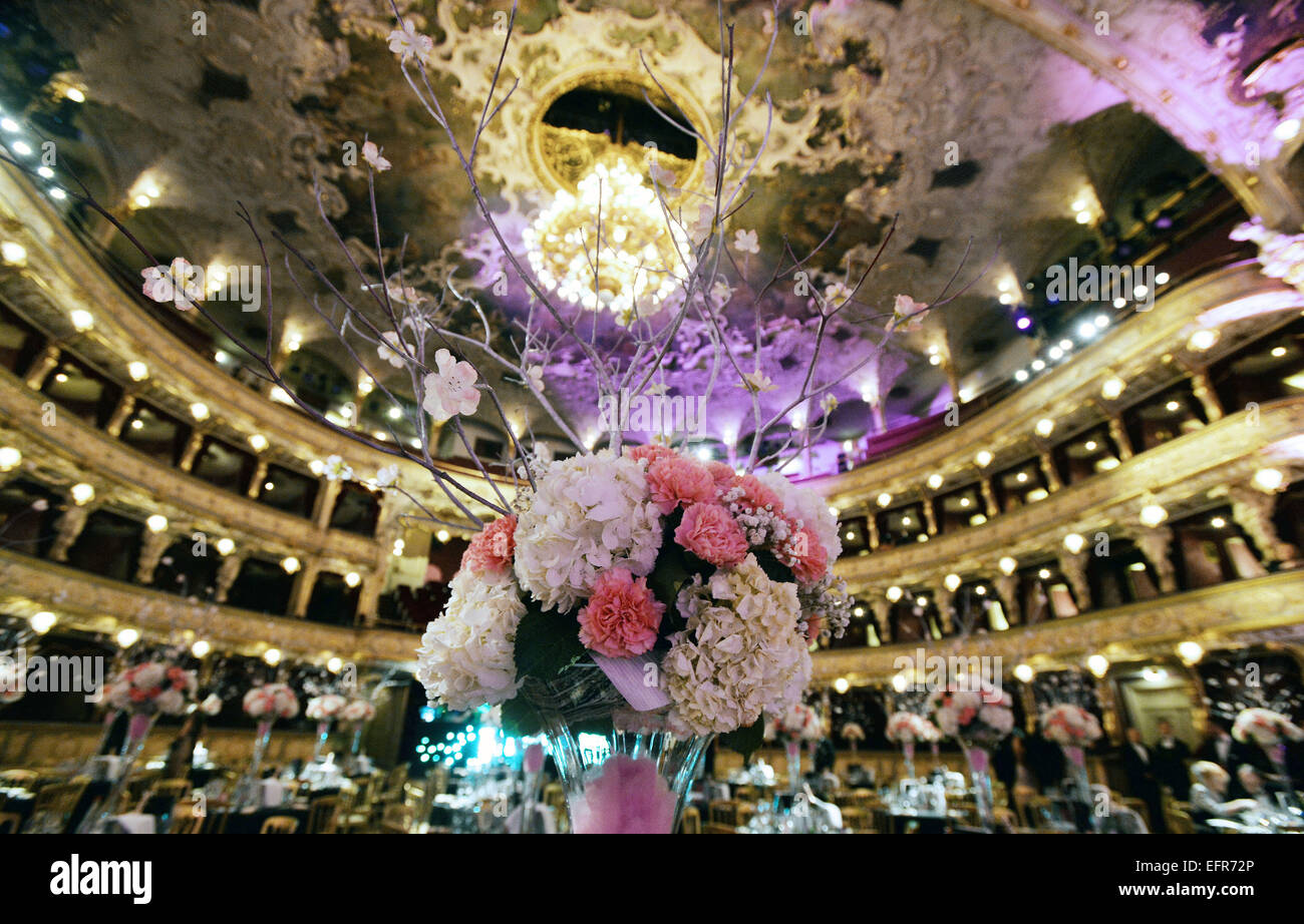 Prague, République tchèque. 7 Février, 2015. Ambiance colorée dans le cadre du 12e Bal de l'Opéra de Prague à Prague, République tchèque, le 7 février 2015. © Katerina Sulova/CTK Photo/Alamy Live News Banque D'Images