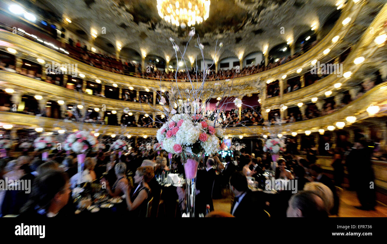 Prague, République tchèque. 7 Février, 2015. Ambiance colorée dans le cadre du 12e Bal de l'Opéra de Prague à Prague, République tchèque, le 7 février 2015. © Katerina Sulova/CTK Photo/Alamy Live News Banque D'Images