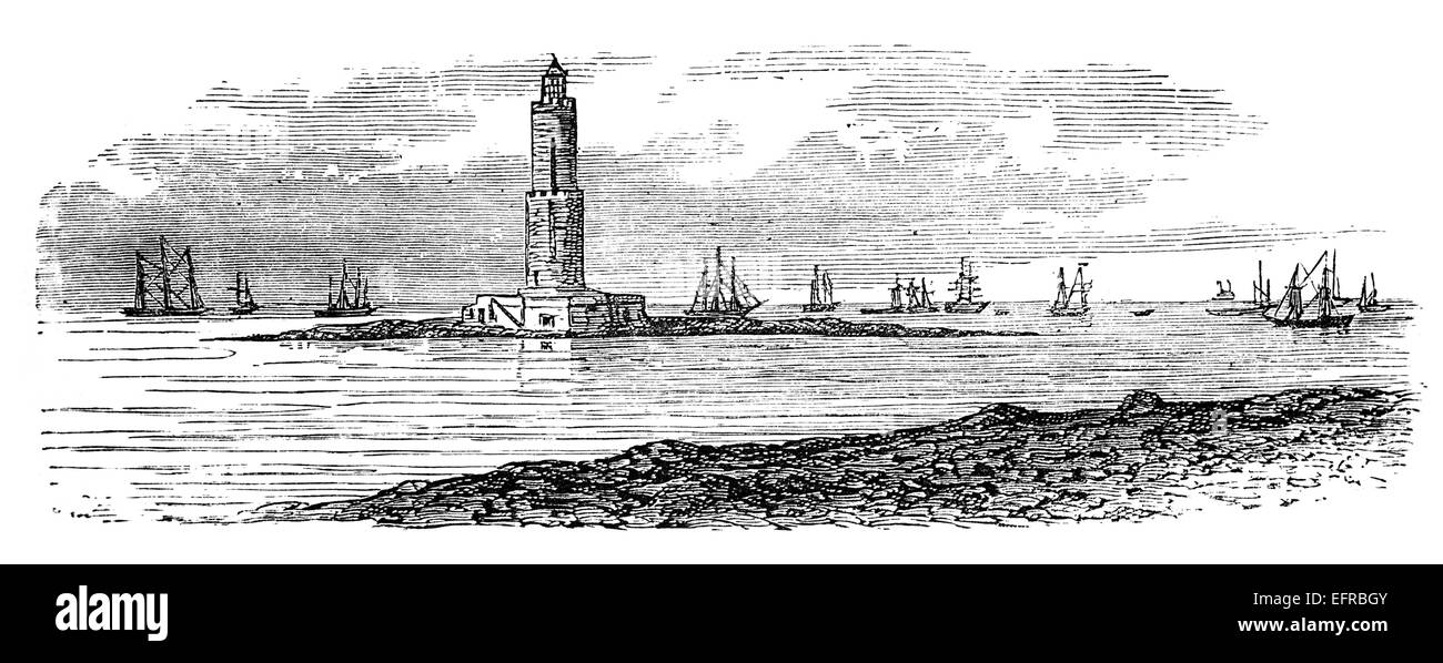 Leuchtturm paysage, photographié d 'images tirées avec stylo et crayon" publié à Londres ca. 1870. Banque D'Images