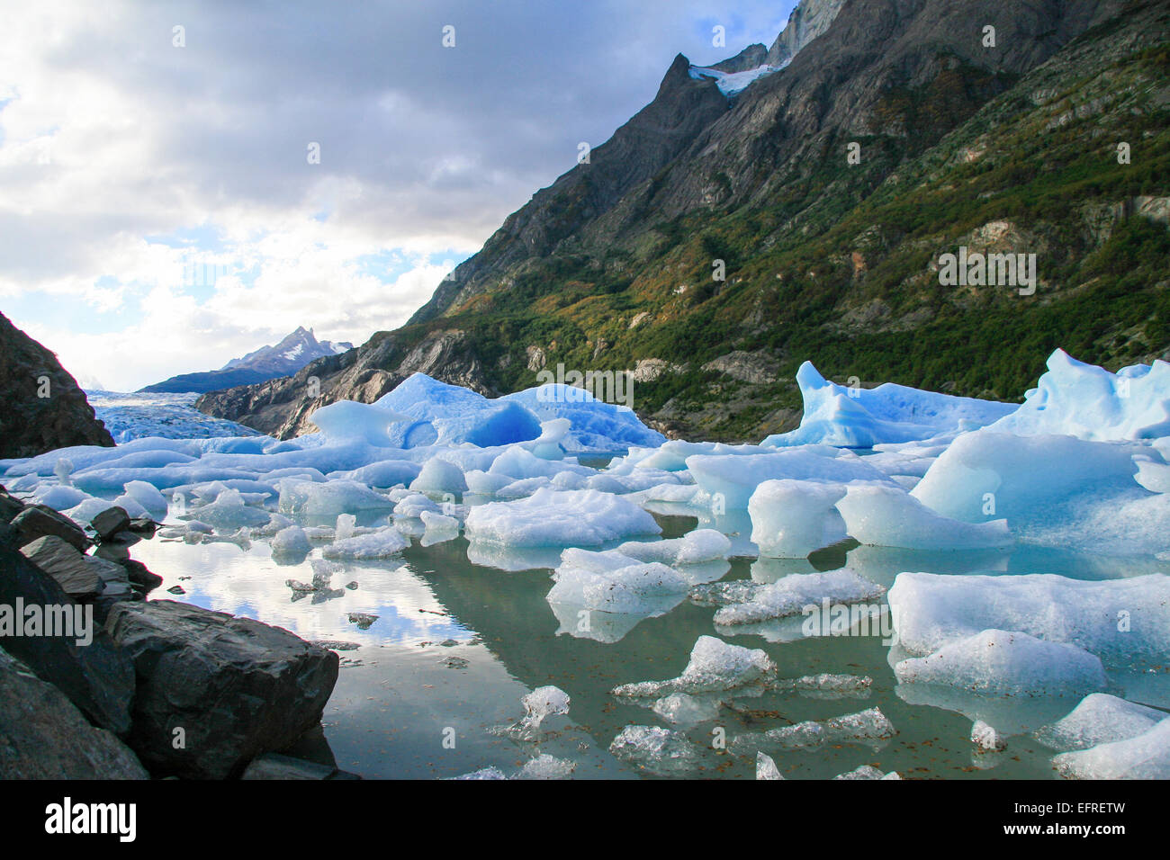 Glacier dans le Parc National Torres del Paine en Patagonie, au Chili. Banque D'Images