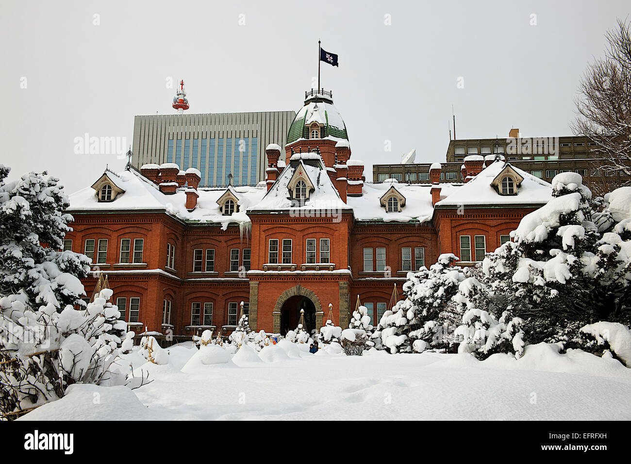 Ancien immeuble de bureaux du gouvernement d'Hokkaido couverte de neige, Hokkaido, Japon Banque D'Images