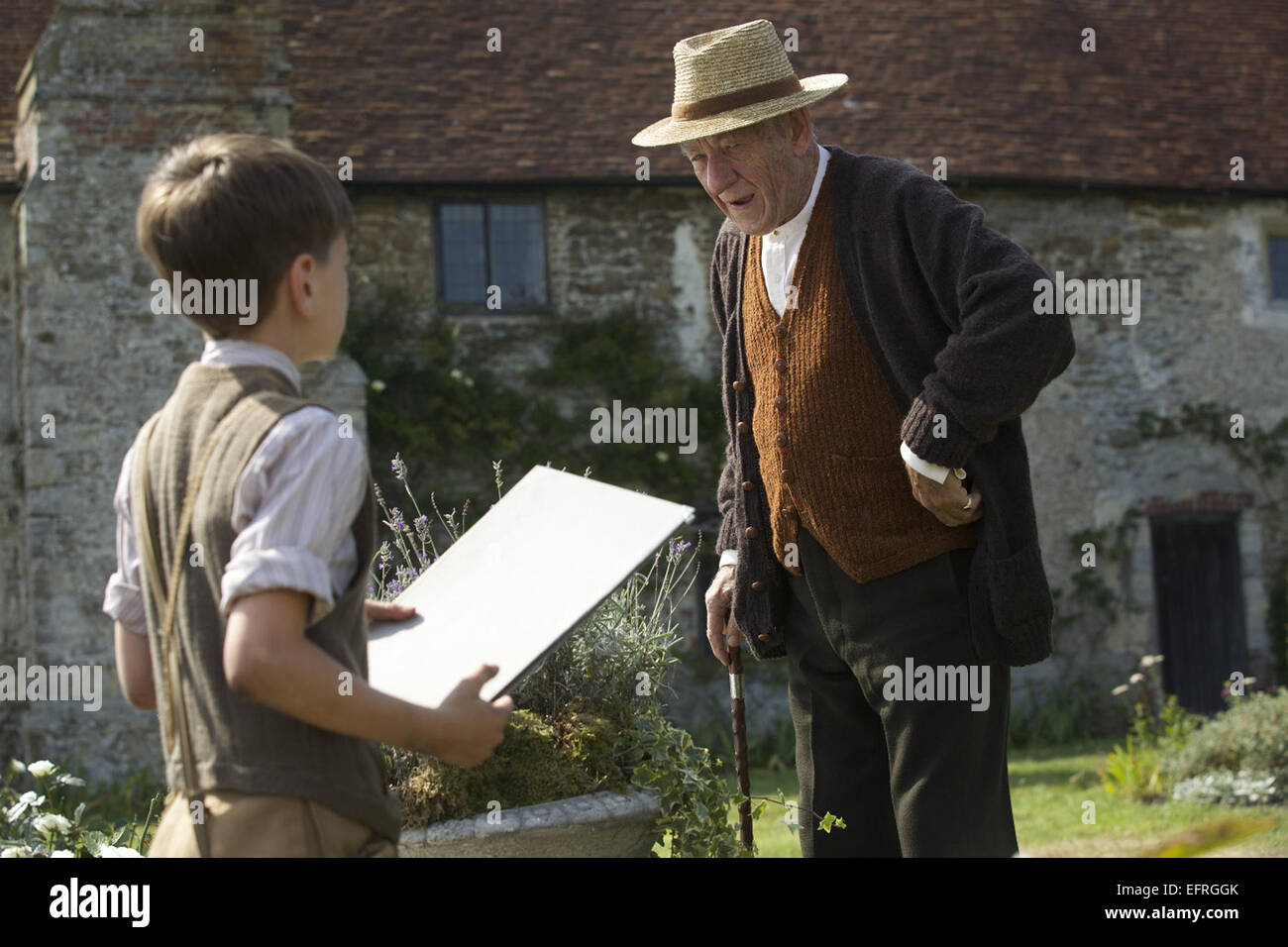 M. Holmes (connu précédemment comme un léger pli de l'esprit) est un film américano-britannique crime drama mystère réalisé par Bill Condon, basé sur le roman de 2005 un léger pli de l'esprit écrit par Mitch Cullin. Le film stars Ian McKellen que Sherlock Holmes et Laura Linney comme gouvernante Mme Munro. Banque D'Images