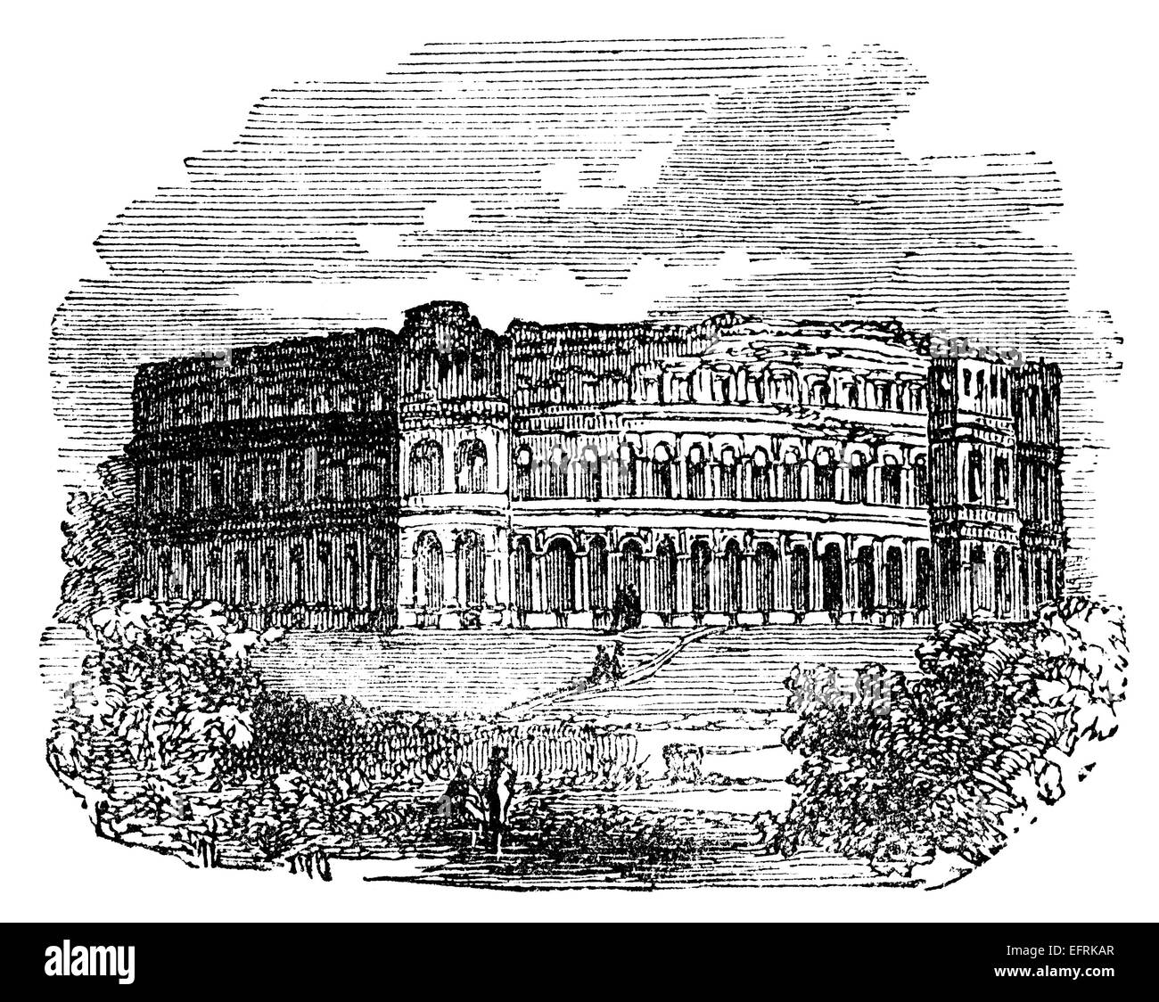 La gravure de l'époque victorienne d'un ancien amphithéâtre romain. Image restaurée numériquement à partir d'un milieu du xixe siècle l'encyclopédie. Banque D'Images