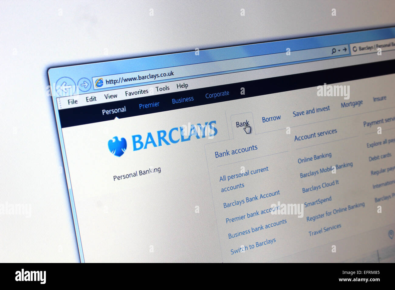 La banque Barclays websitw Banque D'Images