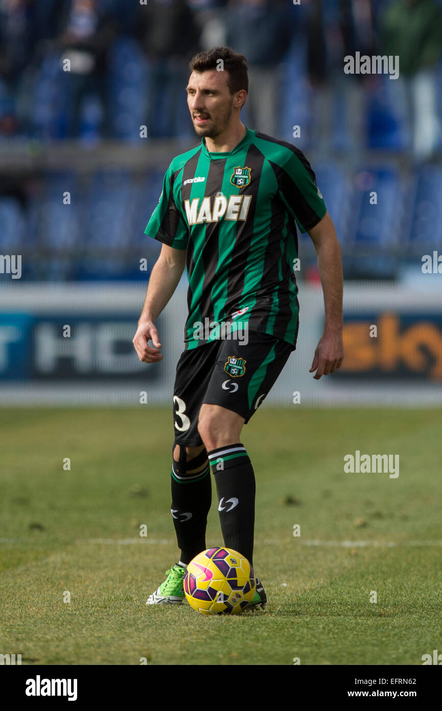 Genova, Italie. Feb 8, 2015. Alessandro Longhi (Sassuolo) Football/soccer : Italien 'Serie' un match entre l'UC Sampdoria 1-1 Sassuolo au Stadio Luigi Ferraris de Gênes, Italie . © Maurizio Borsari/AFLO/Alamy Live News Banque D'Images