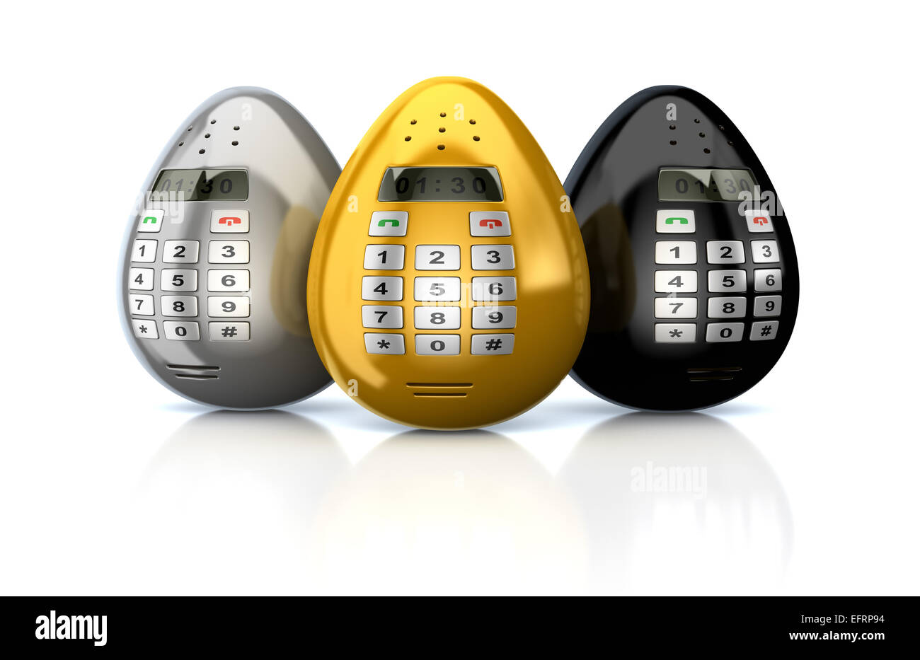 Ensemble de fantaisie d'or à bouton-poussoir ou Téléphones intelligents Téléphones mobiles comme l'œuf de Pâques. Concept Banque D'Images