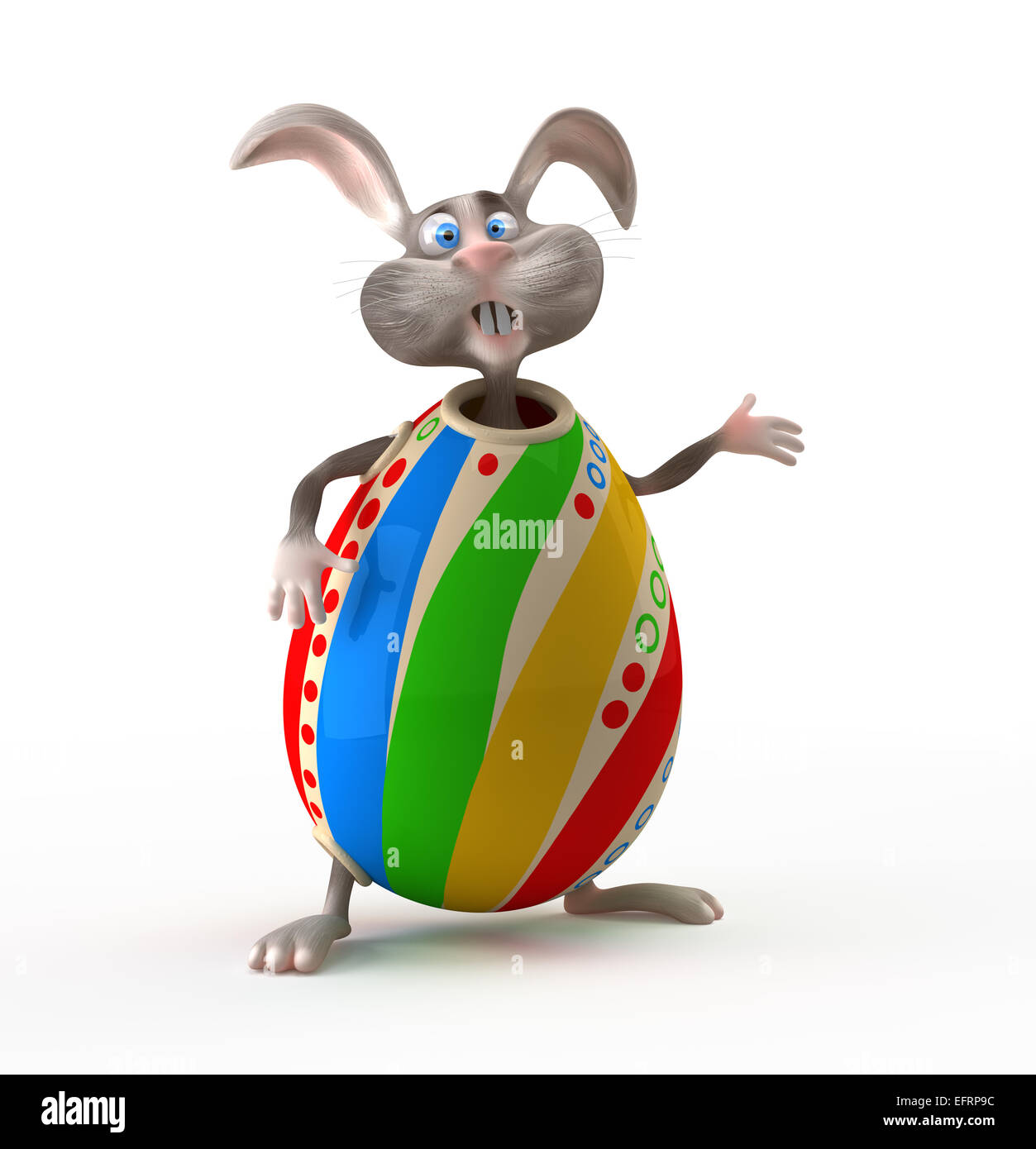 Caricature en lapin de Pâques oeufs colorés de même. Funny 3d illustration Banque D'Images