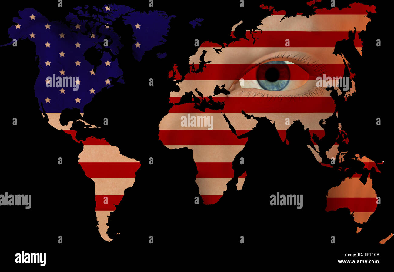 Carte du monde avec les yeux,stars and stripes Banque D'Images