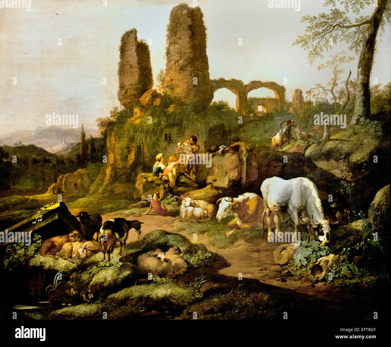 Shepherd's Family Resting par ruiner 1680 Johann Heinrich Roos Allemand Allemagne 1631-1685 Banque D'Images
