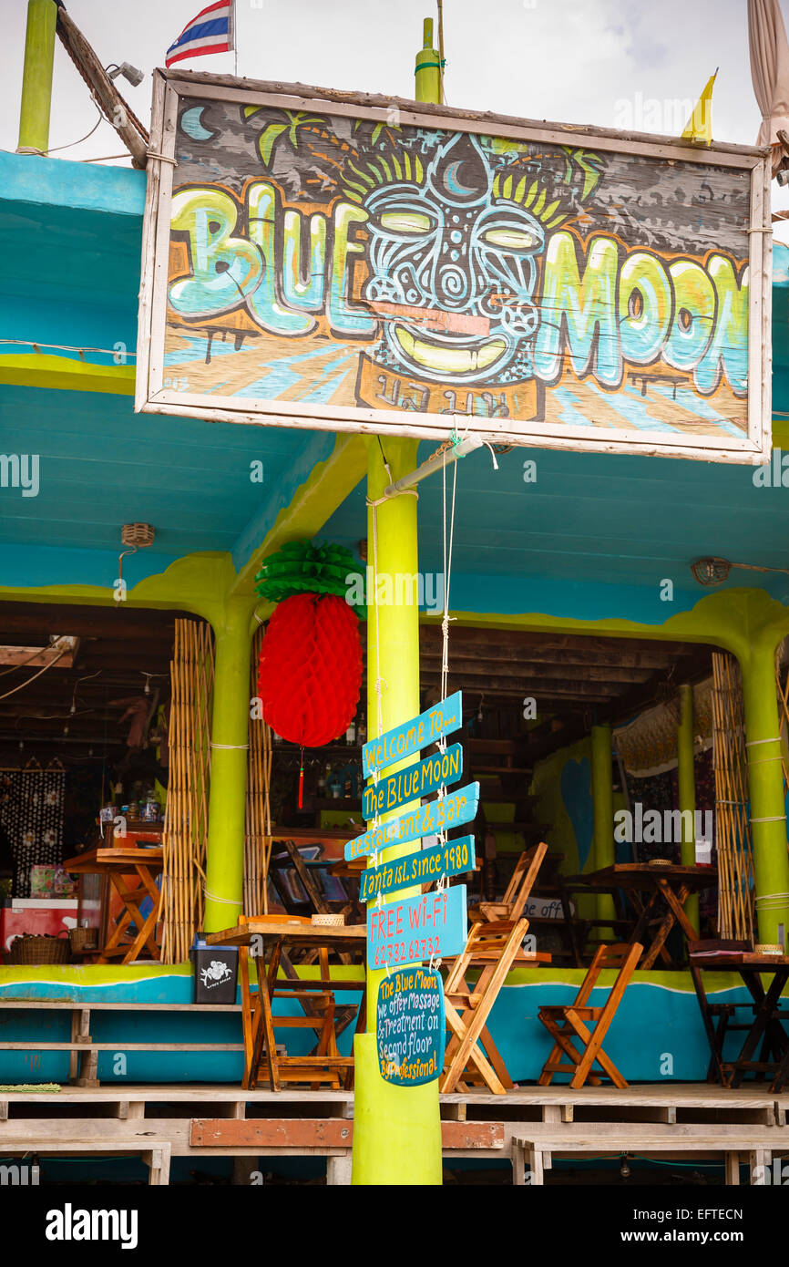 Blue Moon Bar sur Klong Nin beach, Ko Lanta (KOH), Thaïlande. Banque D'Images