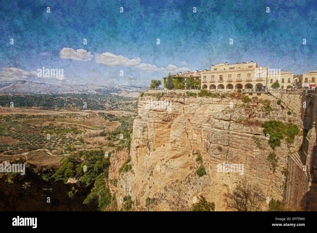 Effet Grunge photo d'El Tajo de Ronda, Andalousie canyon (vieux scratch grunge et effet d'image) Banque D'Images