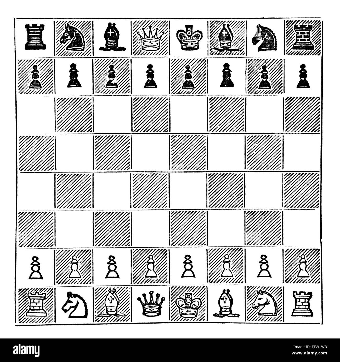 La gravure de l'époque victorienne d'un diagramme d'échecs. Image restaurée numériquement à partir d'un milieu du xixe siècle l'encyclopédie. Banque D'Images