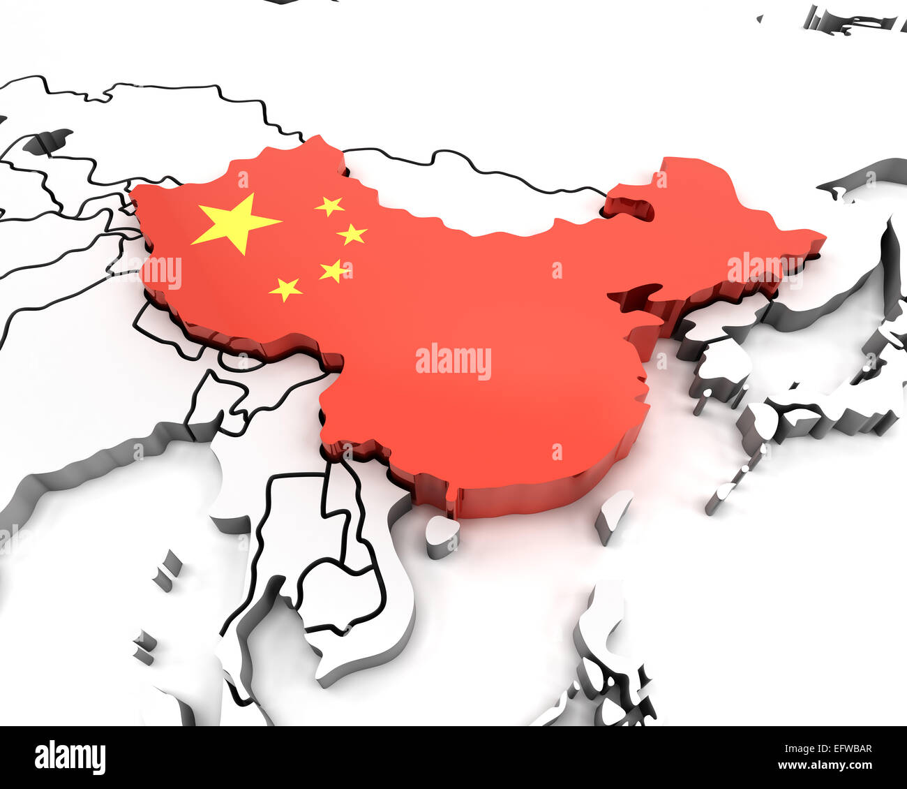 Carte 3d avec drapeau national de la Chine Banque D'Images