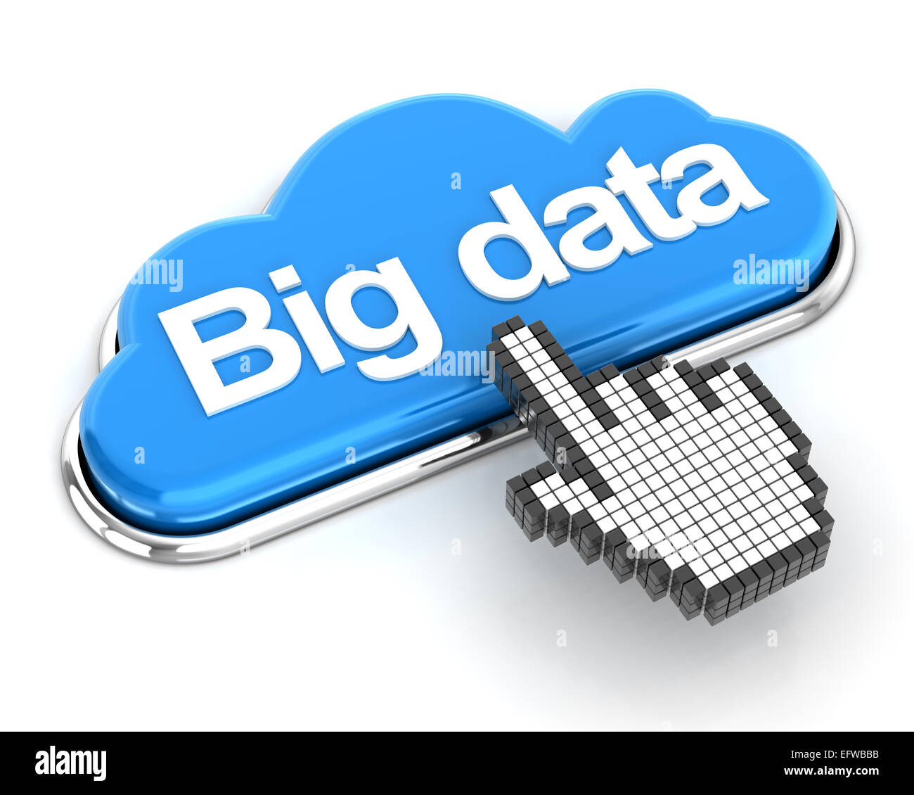 En cliquant sur un bouton en forme de cloud, big data 3D render Banque D'Images