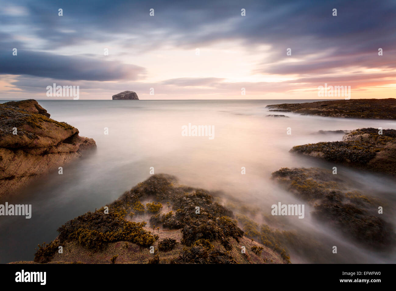 Belle lumière dorée sur la plage de Seacliff près de North Berwick East Lothia Banque D'Images