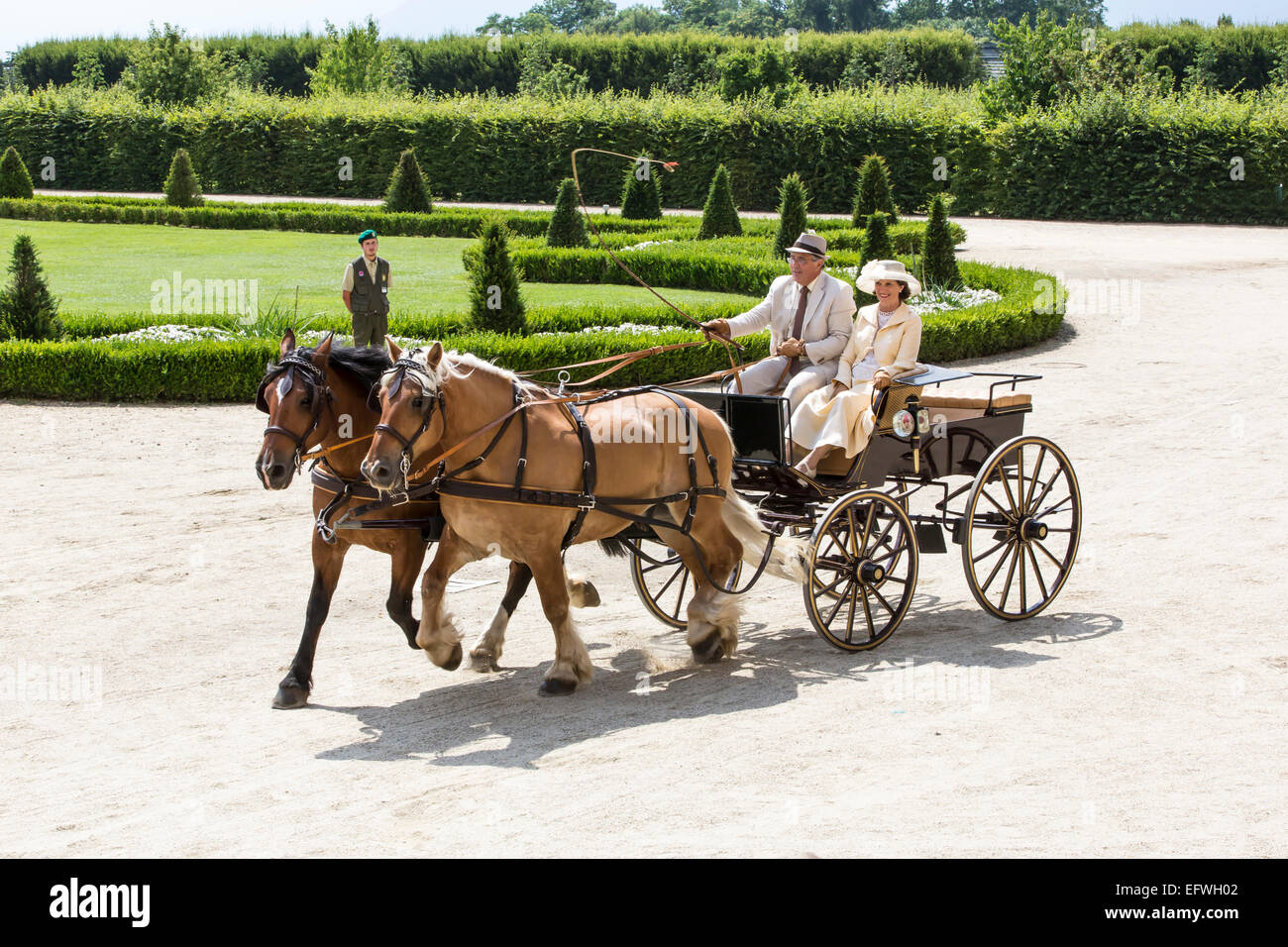 La concurrence internationale pour les voitures traditionnelles 'La Venaria Reale', transport : Phaeton Stenhope , une paire de chevaux ,Ita Banque D'Images