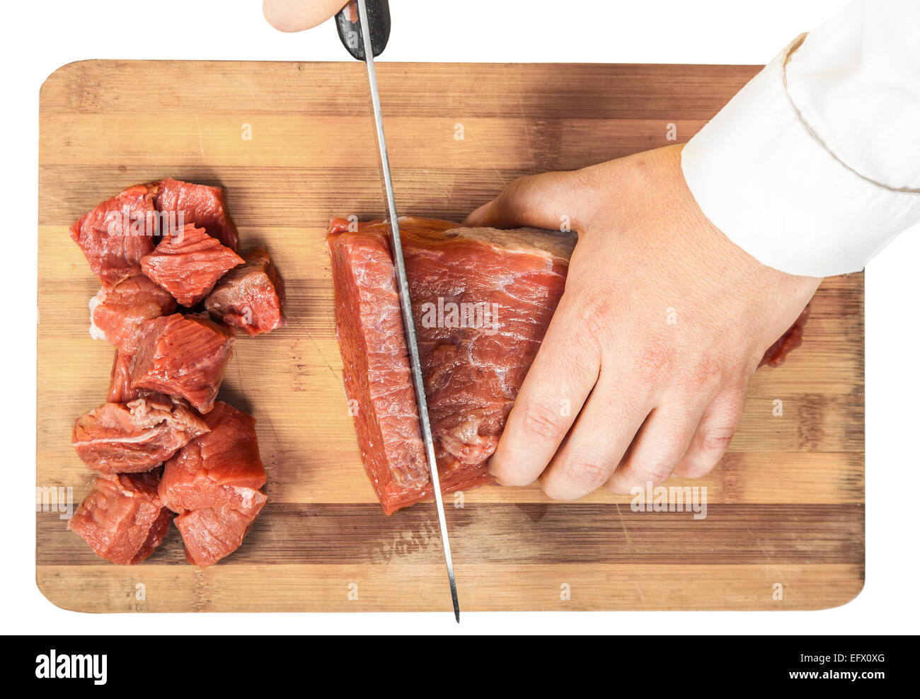 Faire cuire le filet de bœuf frais haché couteau Banque D'Images