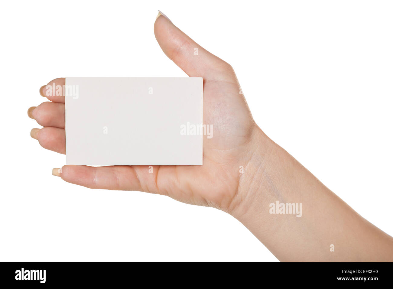 Carte de visite avec la main, isolé sur fond blanc Banque D'Images