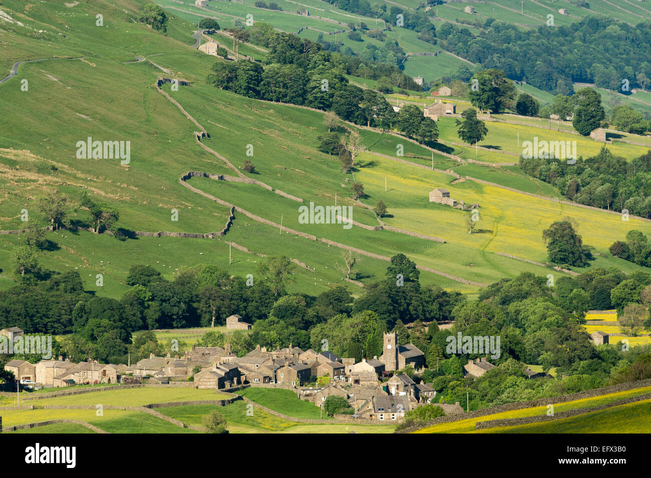 Village de Muker dans Swaledale, au début de l'été. Yorkshire Dales National Park, Royaume-Uni Banque D'Images