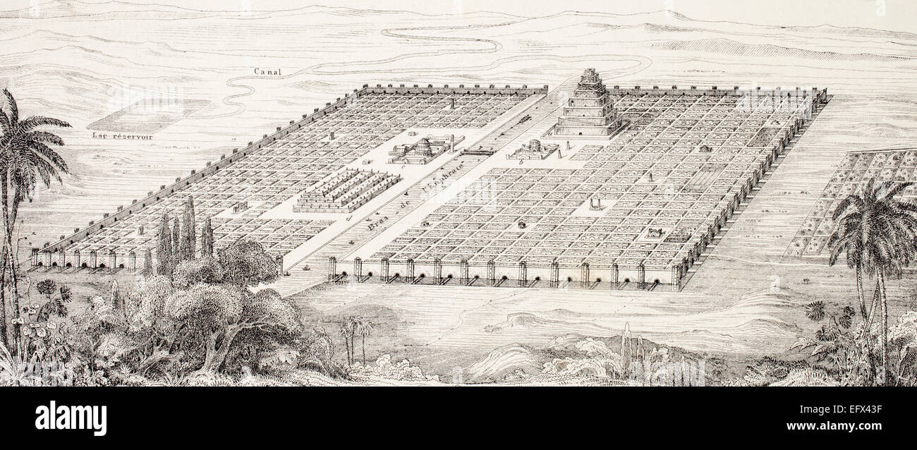 Plan de la ville de Babylone, Mésopotamie, autour du 5ème siècle avant J.-C. D'après une description faite par Hérodote. Banque D'Images