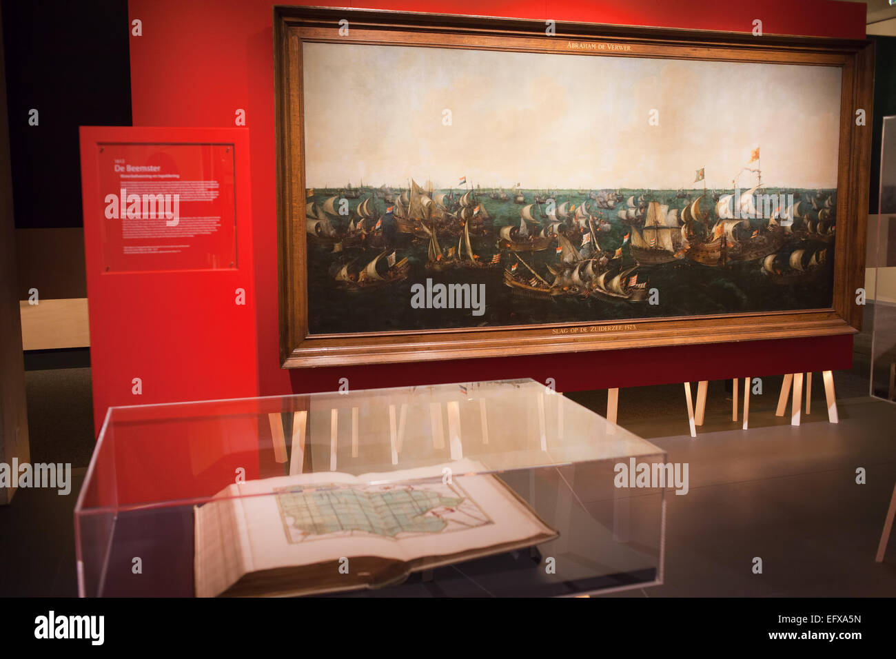 La bataille sur la mer, la peinture Musée Maritime de Rotterdam, Hollande, Pays-Bas. Banque D'Images