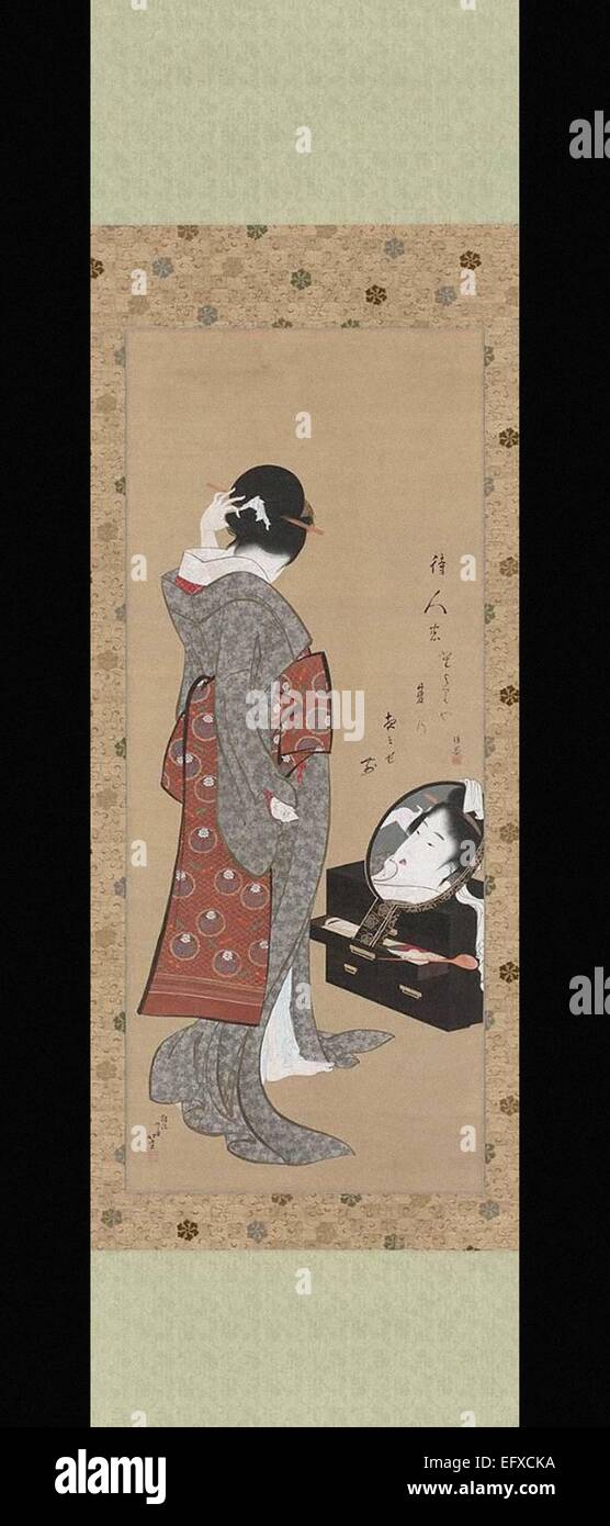 Katsushika Hokusai Woman Looking at elle-même dans un miroir Banque D'Images