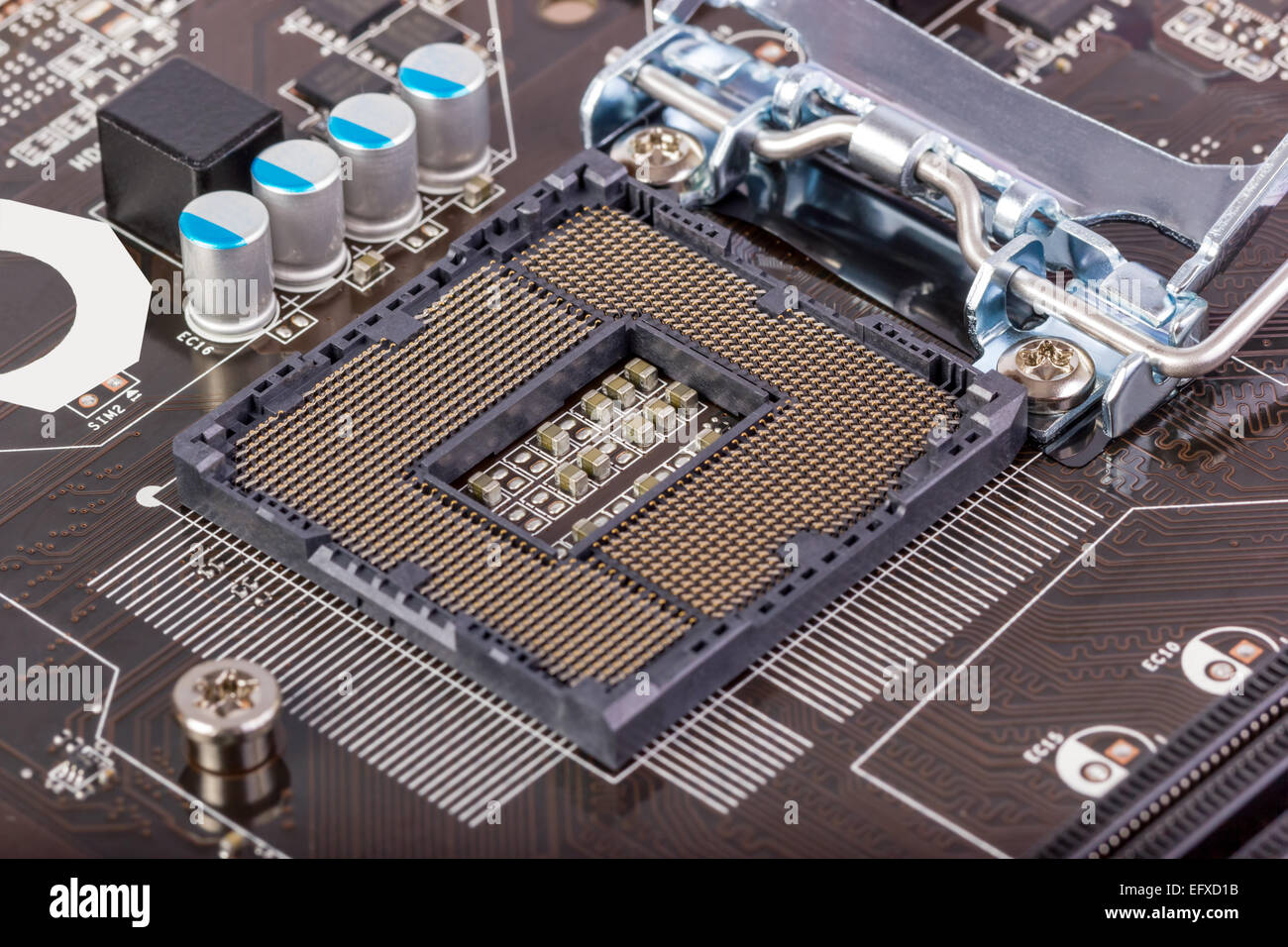 CPU Socket processeur vide avec broches sur la carte mère Banque D'Images