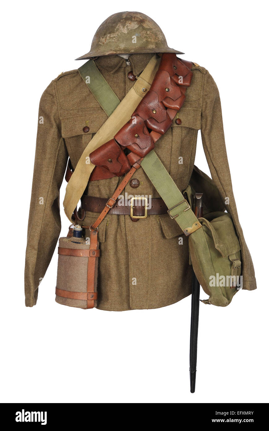 Tunique et l'équipement utilisé par les soldats de cavalerie britannique pendant les deux dernières années de la Grande Guerre. WW1. Banque D'Images