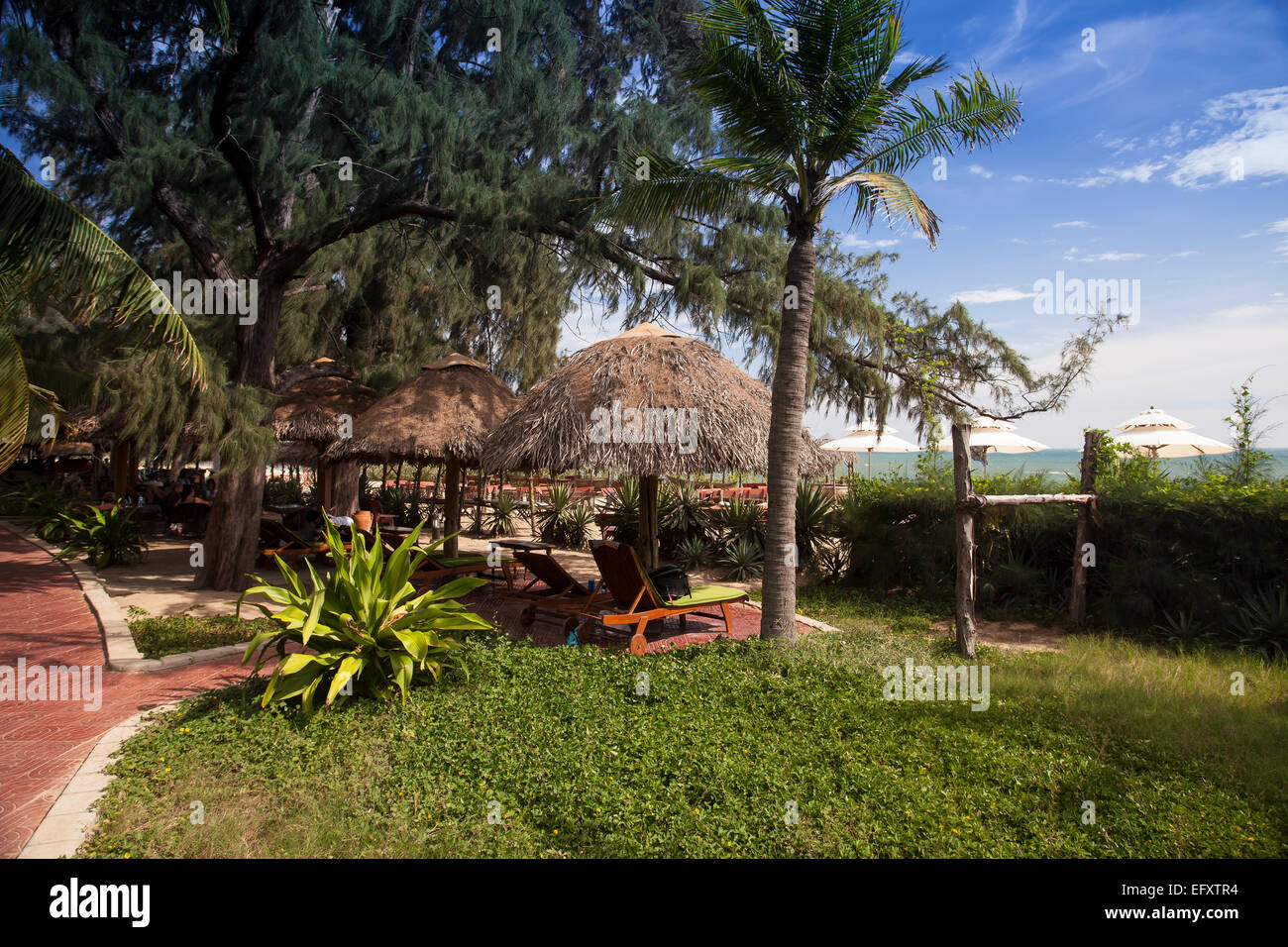 Jardin de l'hôtel Ninh Chu Resort de Phan Rang, Ninh Thuan, Vietnam Banque D'Images