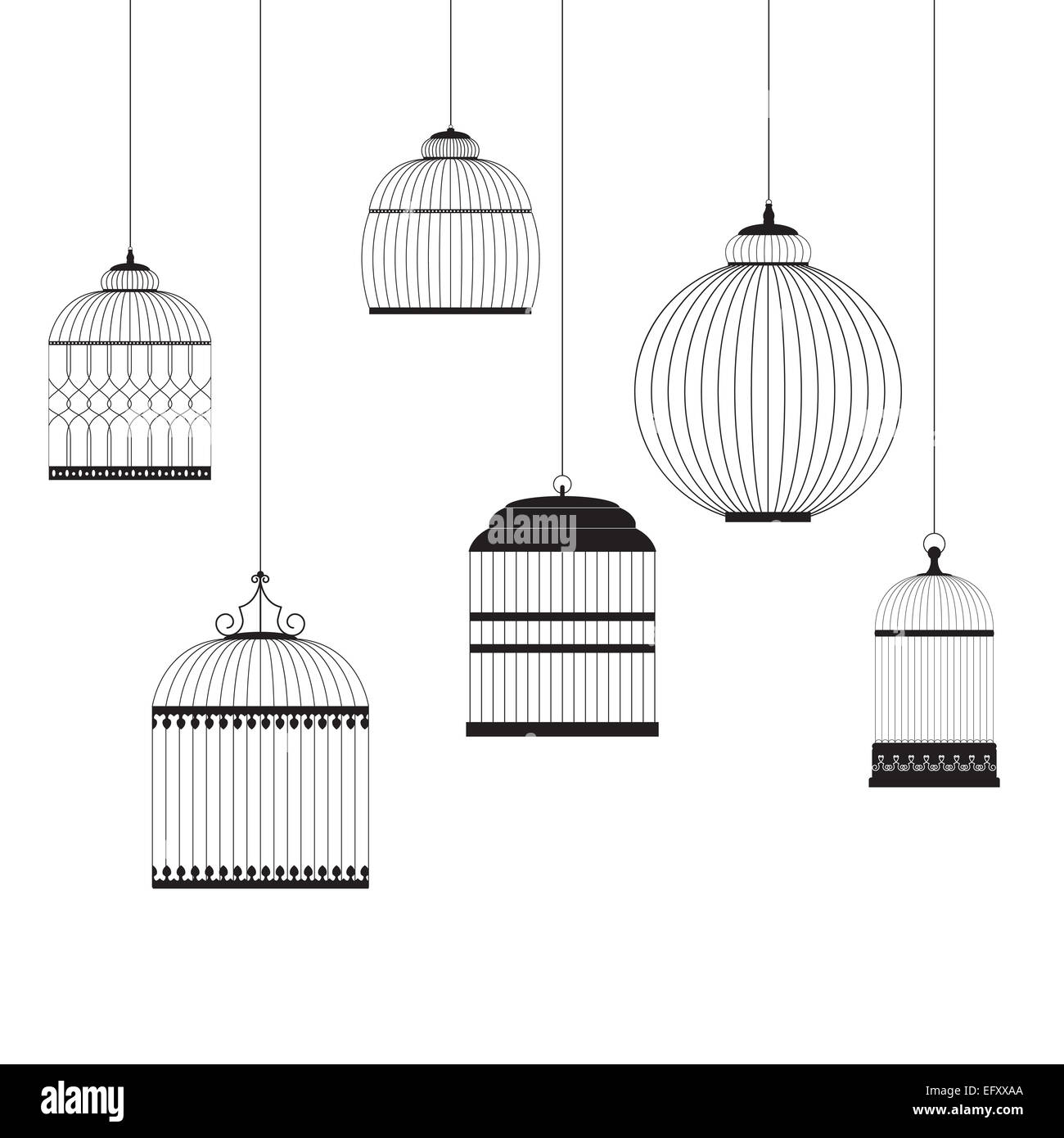 Des cages à oiseaux Vintage Set Silhouettes Vector Illustration Banque D'Images