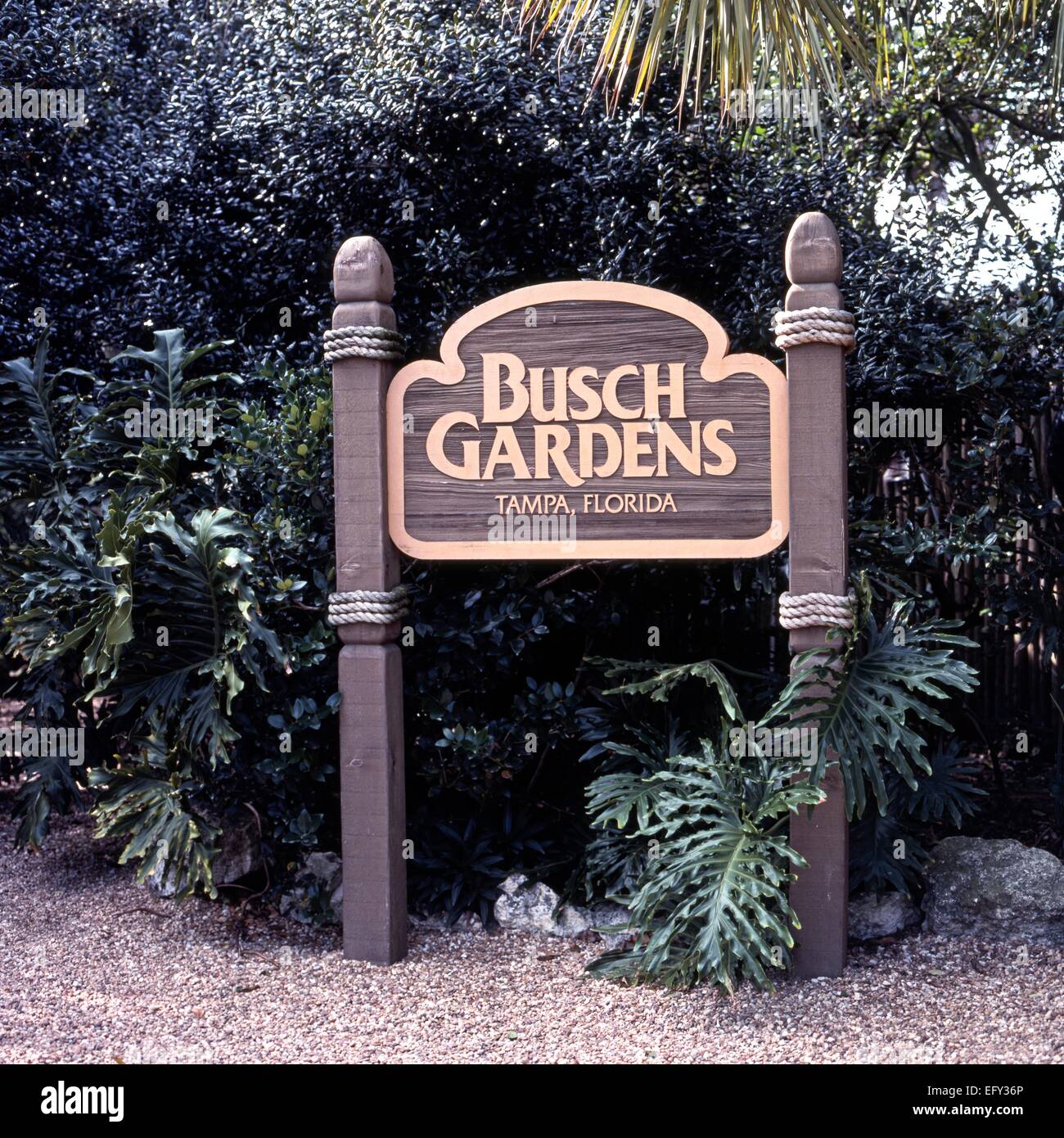 Les jardins Busch signe, Bush Gardens Theme Park, Tampa, Florida, USA. Banque D'Images