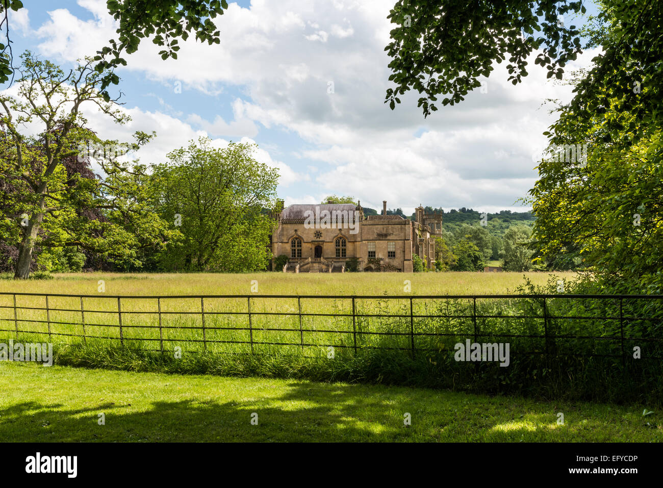 Vue sur le pâturage à l'abbaye de Lacock, Wiltshire, Angleterre Banque D'Images