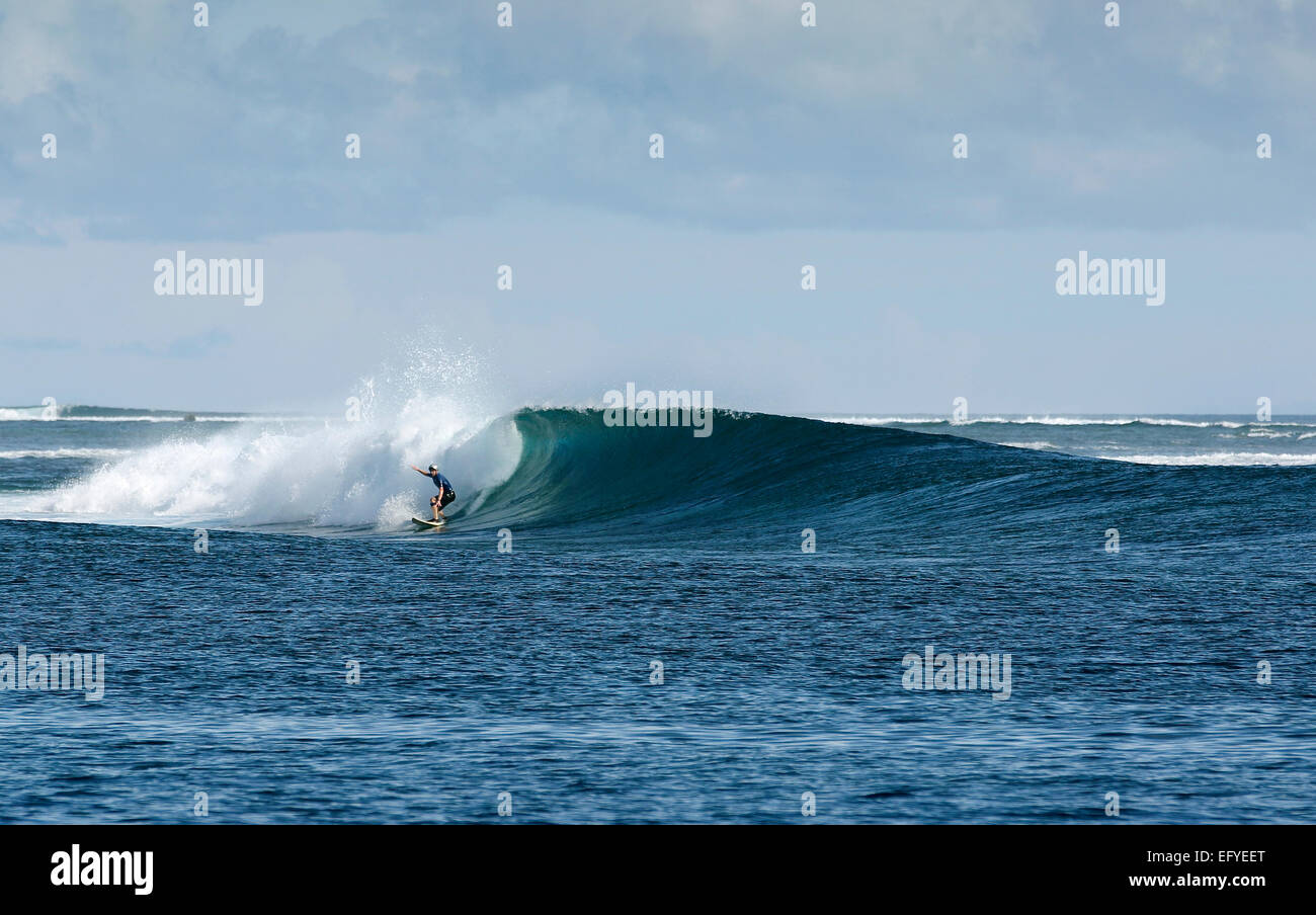 Une grande vague de surf dans les îles Moluques, Indonésie Banque D'Images