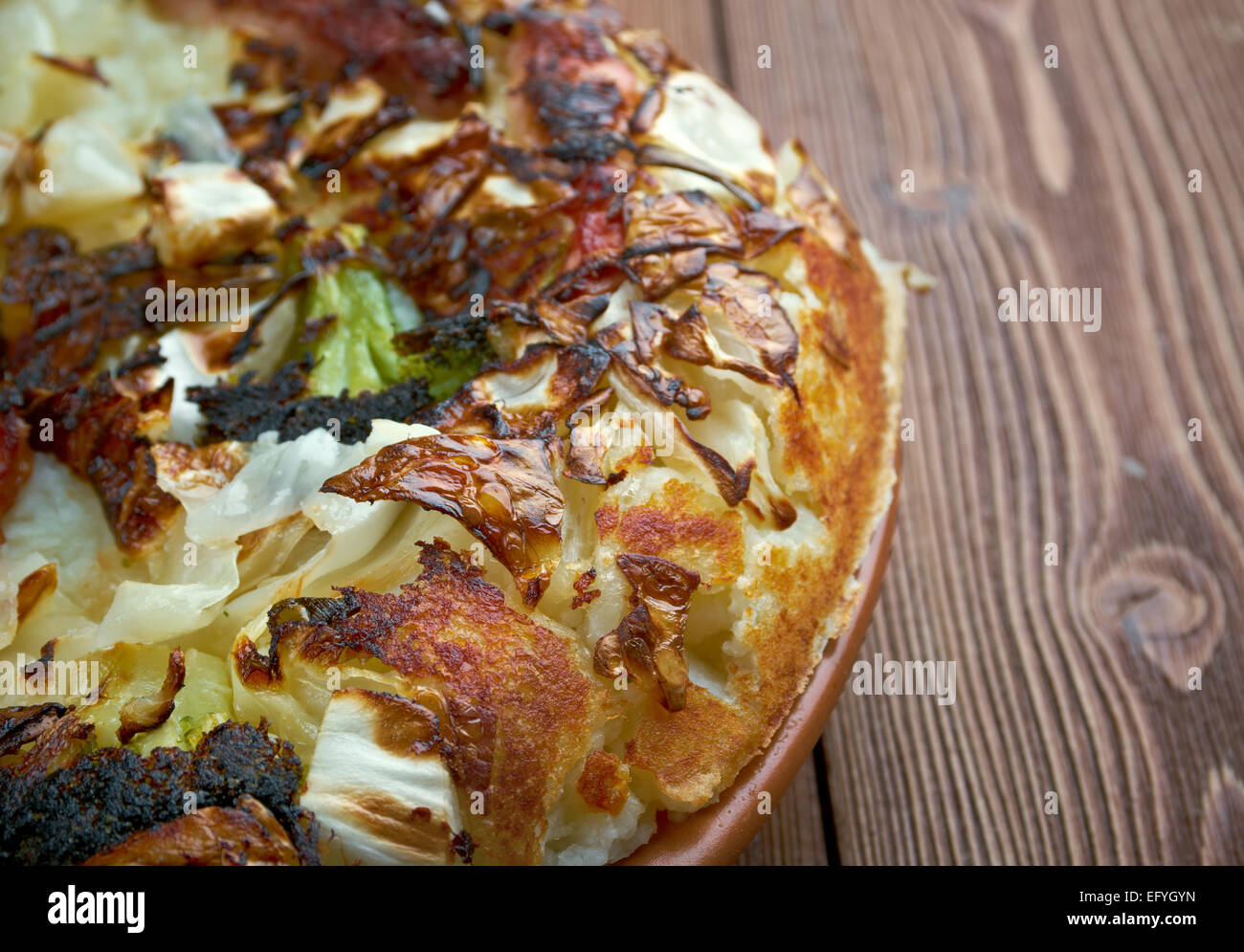 Bubble et Squeak-traditionnel anglais plat fait frire les restes de légumes, de pommes de terre et les choux de Bruxelles, choux Banque D'Images
