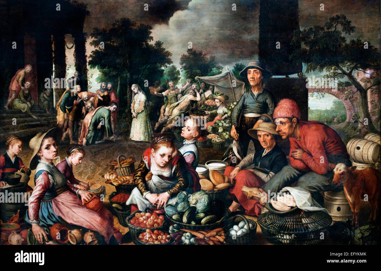 Marché avec le Christ et la femme adultère 1559 Pieter Aertsen (vers 1508-1575) Pays-Bas néerlandais ( Pieter Aertsz., Pieter Aertszen Aertszone, Pieter, Lange Pier, Pietro Lungo ) Banque D'Images