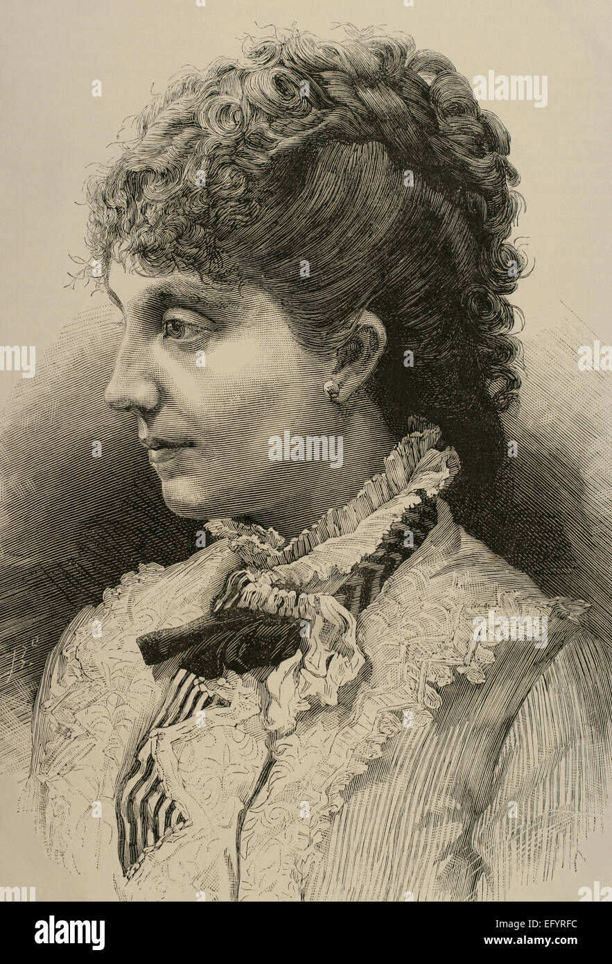 Maria del Pilar de Borbon y Borbon (1861-1879). Infante d'Espagne, fille de la Reine Isabel II. Portrait. Gravure de 'La Ilustración Española y Americana', 1879. Banque D'Images