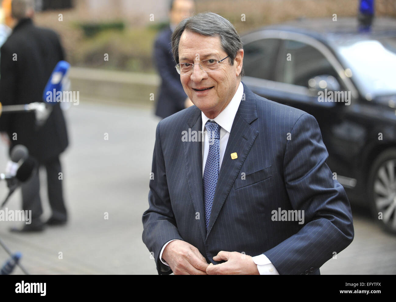 Bruxelles, Belgique. 12 Février, 2015. Le Président chypriote Nicos Anastasiades arrive au siège de l'UE pour un sommet de l'UE à Bruxelles, Belgique, le 12 février 2015. © Ye Pingfan/Xinhua/Alamy Live News Banque D'Images