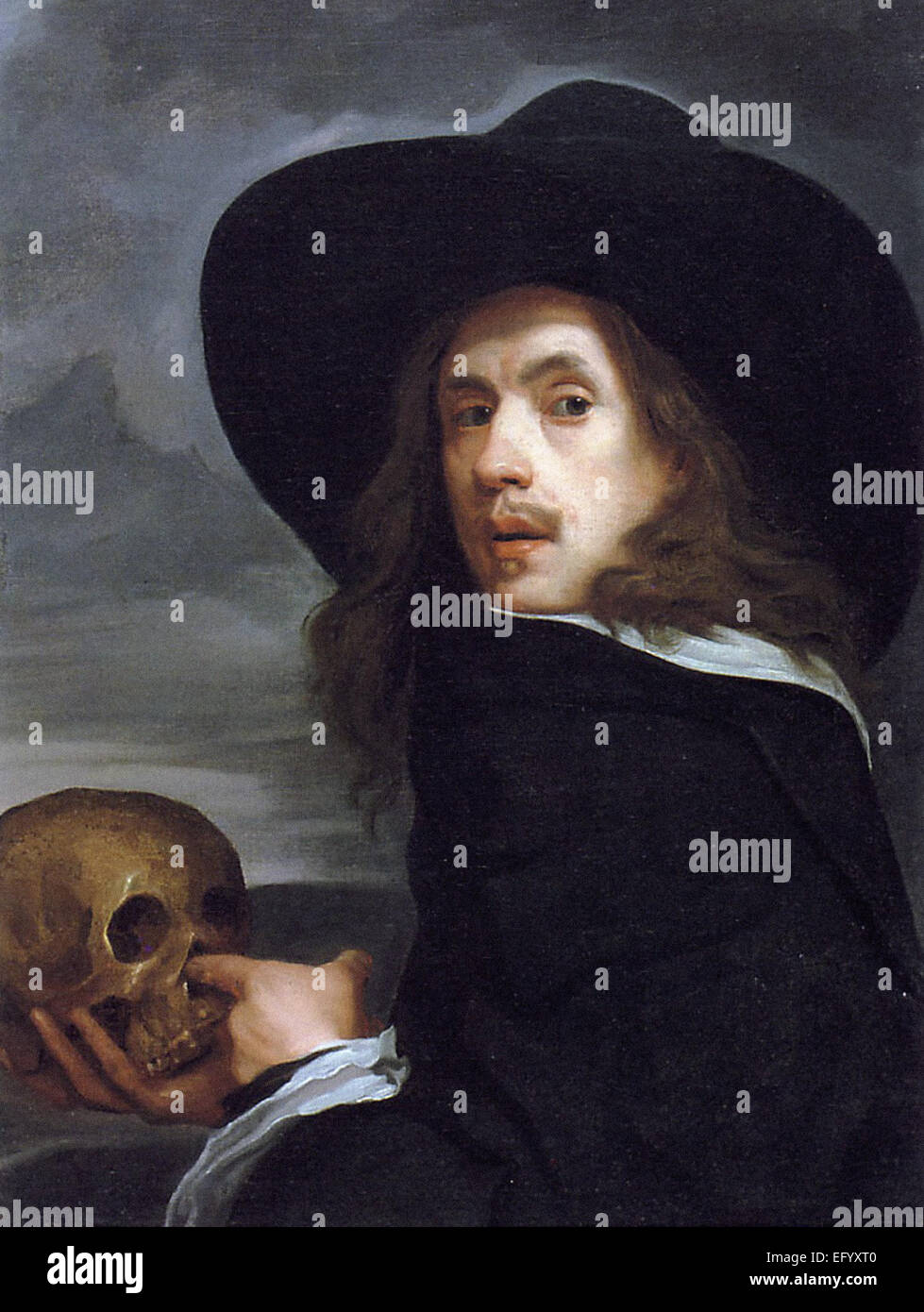 Michael Sweerts Portrait d'un homme tenant un crâne Banque D'Images